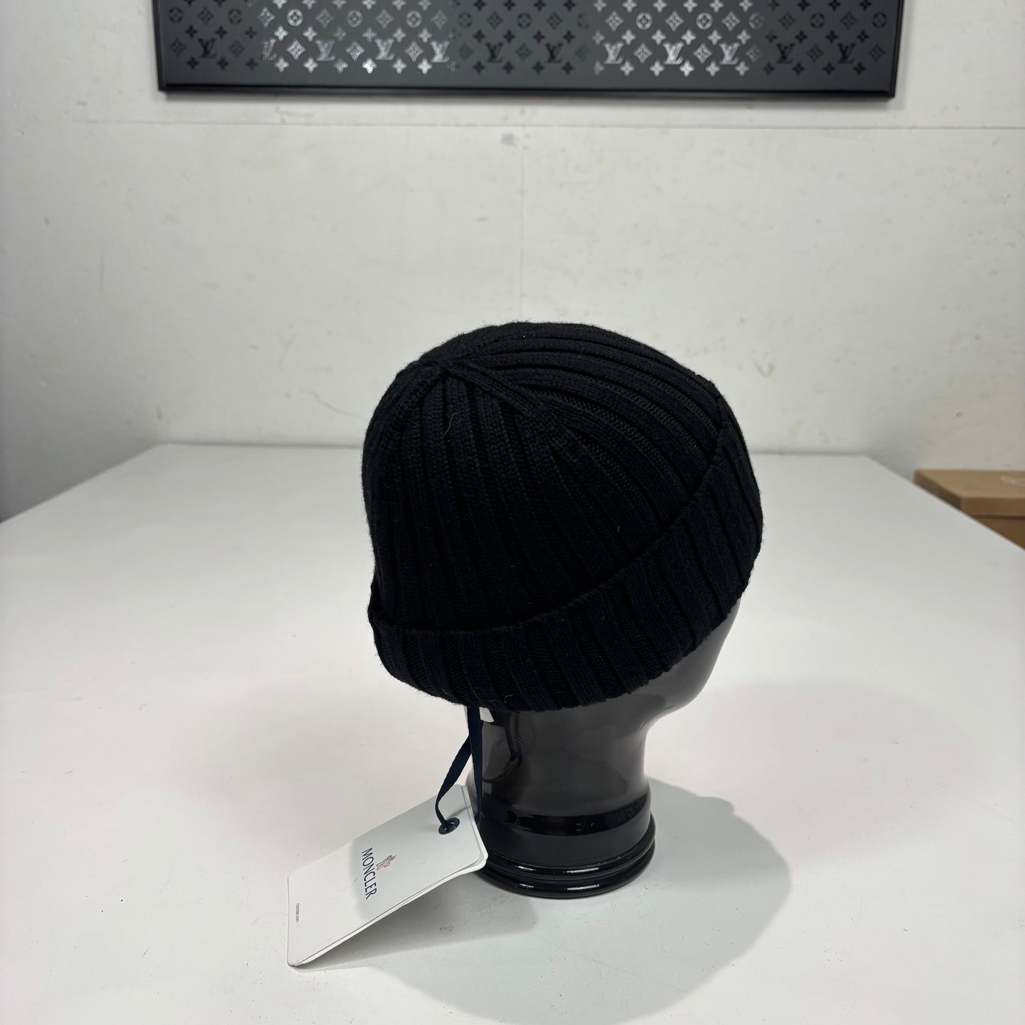 Moncler Black Cotton Berretto Tricot Classic Patch Beanie