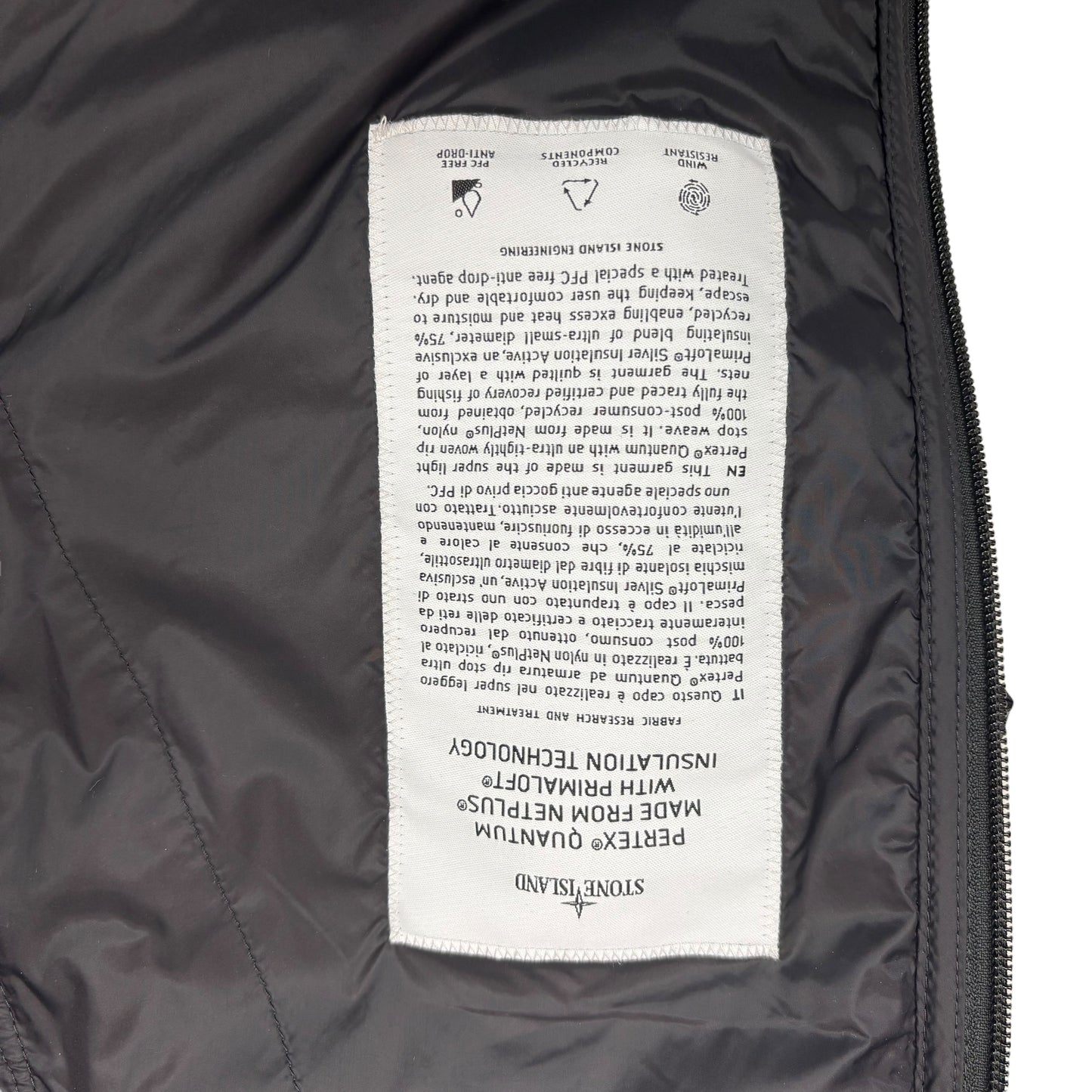 Stone Island Black Pertex Quantum made from Netplus with Primaloft Insulation Technology