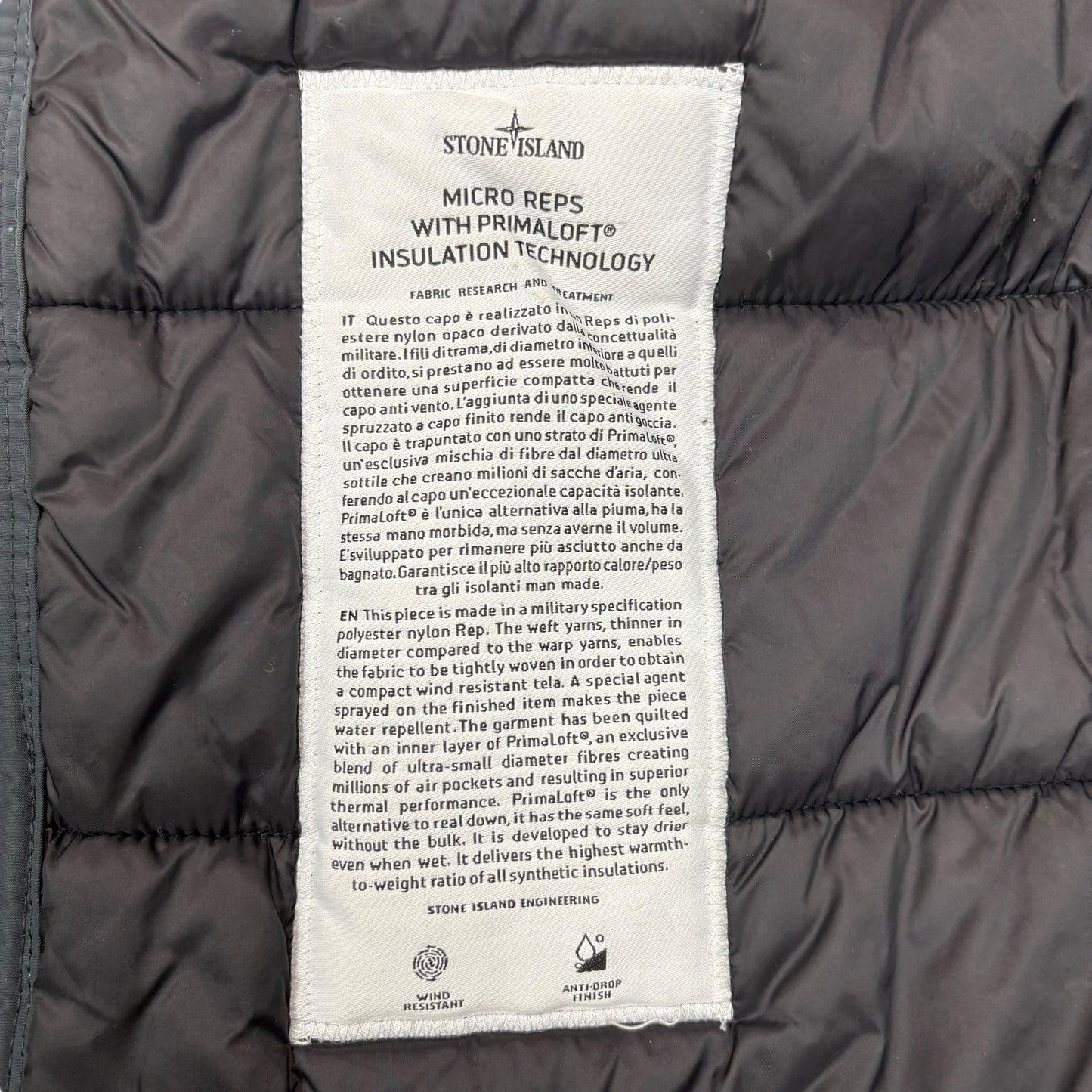 Stone Island Stone Grey Micro Reps with Primaloft Insulation Technology Hood Spell Put Jacket