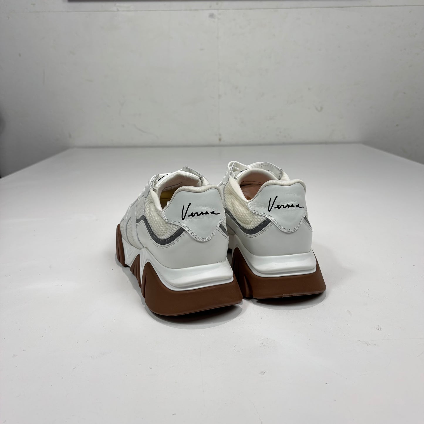 Versace White Leather with Netting Mensa Trainers