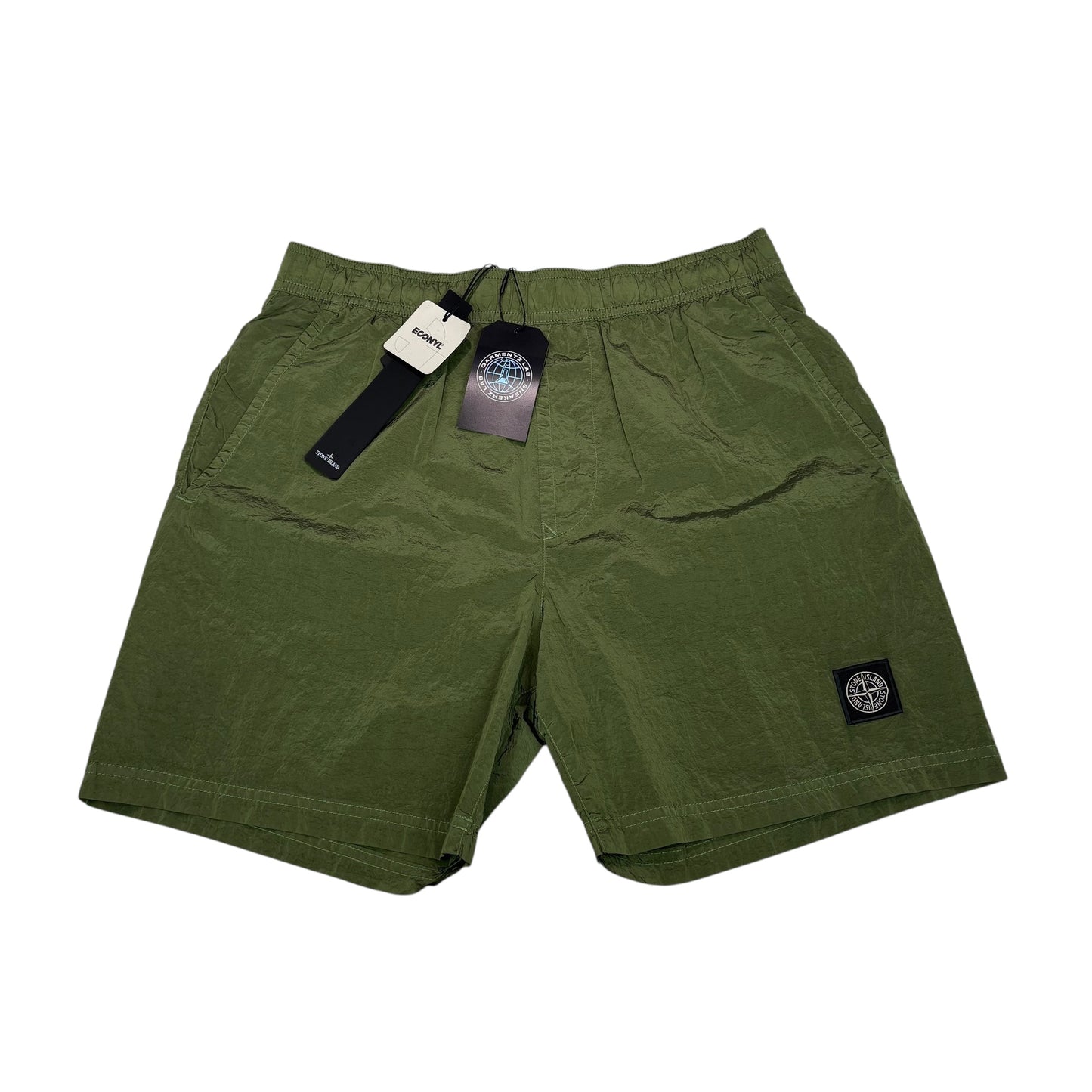 Stone Island Sage Green Nylon Metal Patch Logo Long Swim Shorts