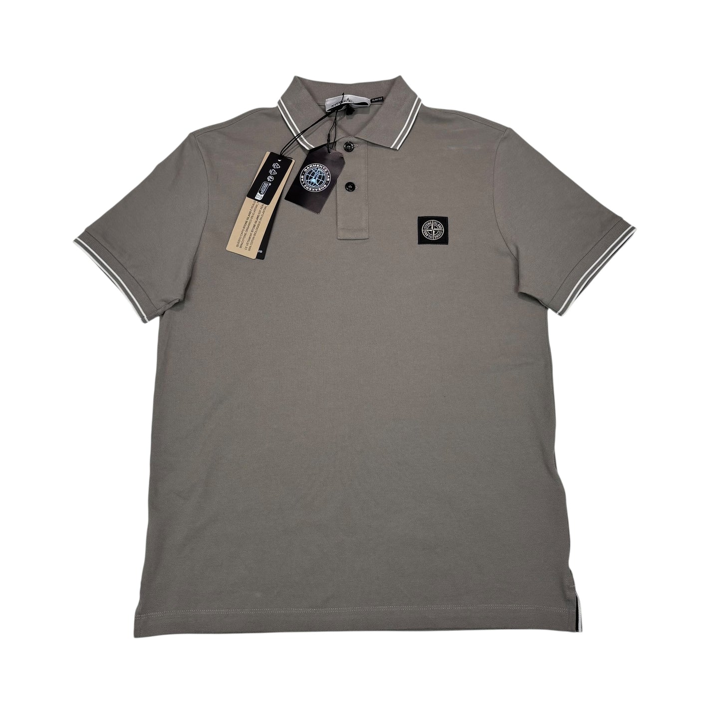 Stone Island Taupe Brown with White Stripes Patch Logo Polo Shirt