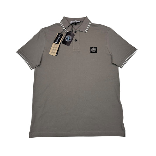 Stone Island Taupe Brown with White Stripes Patch Logo Polo Shirt