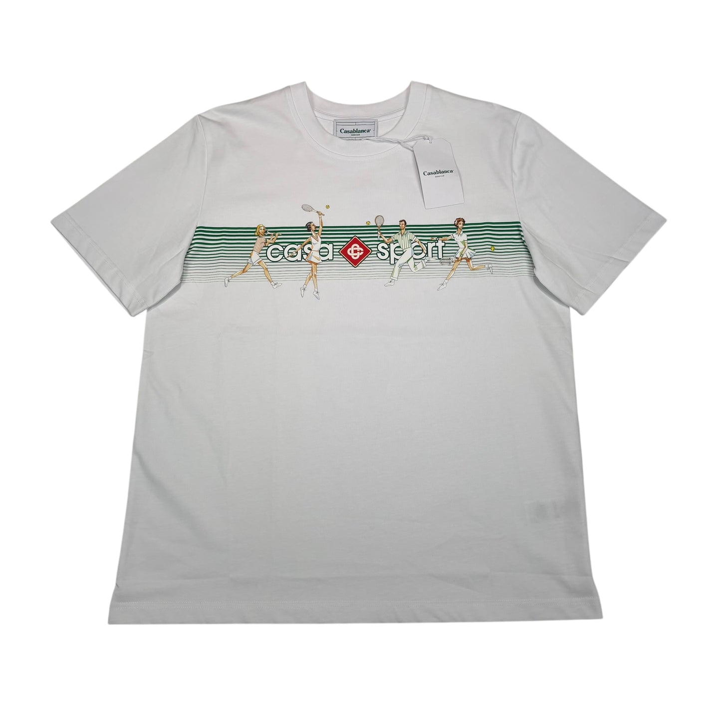 Casa Blanca White Playful Striped Printed Pattern Tshirt