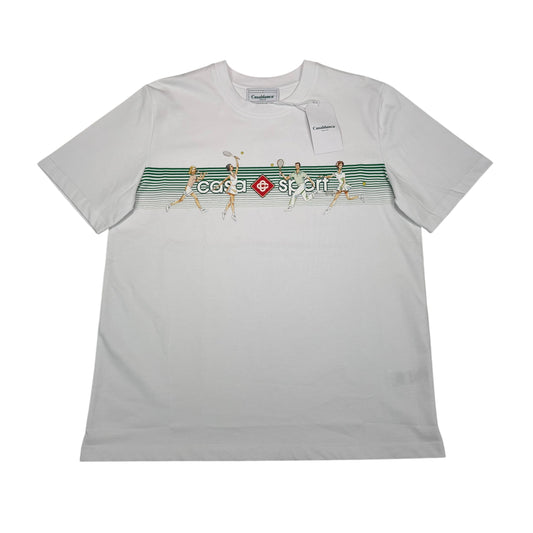 Casa Blanca White Playful Striped Printed Pattern Tshirt