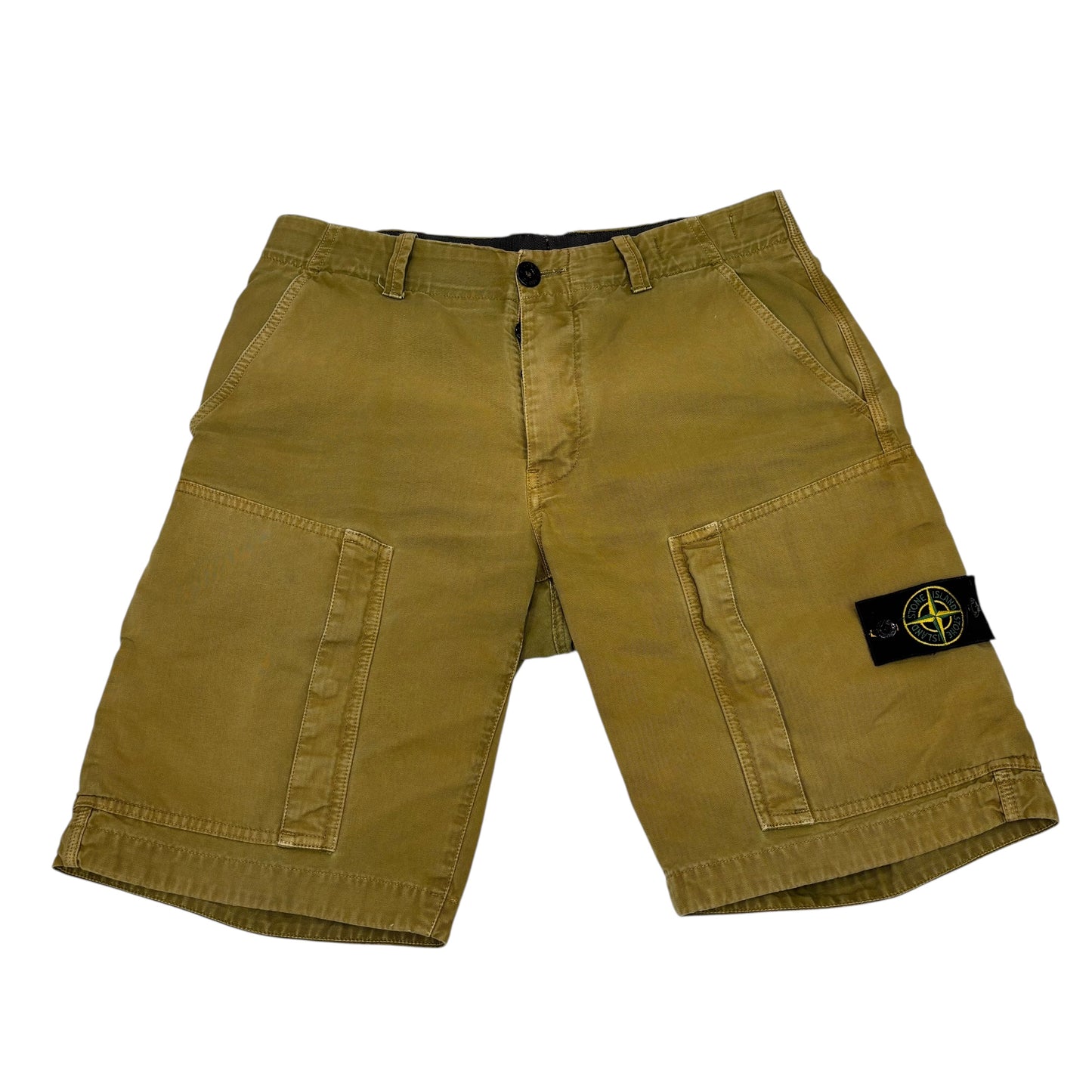 Stone Island Mustard Yellow Compass Patch Cargo Shorts