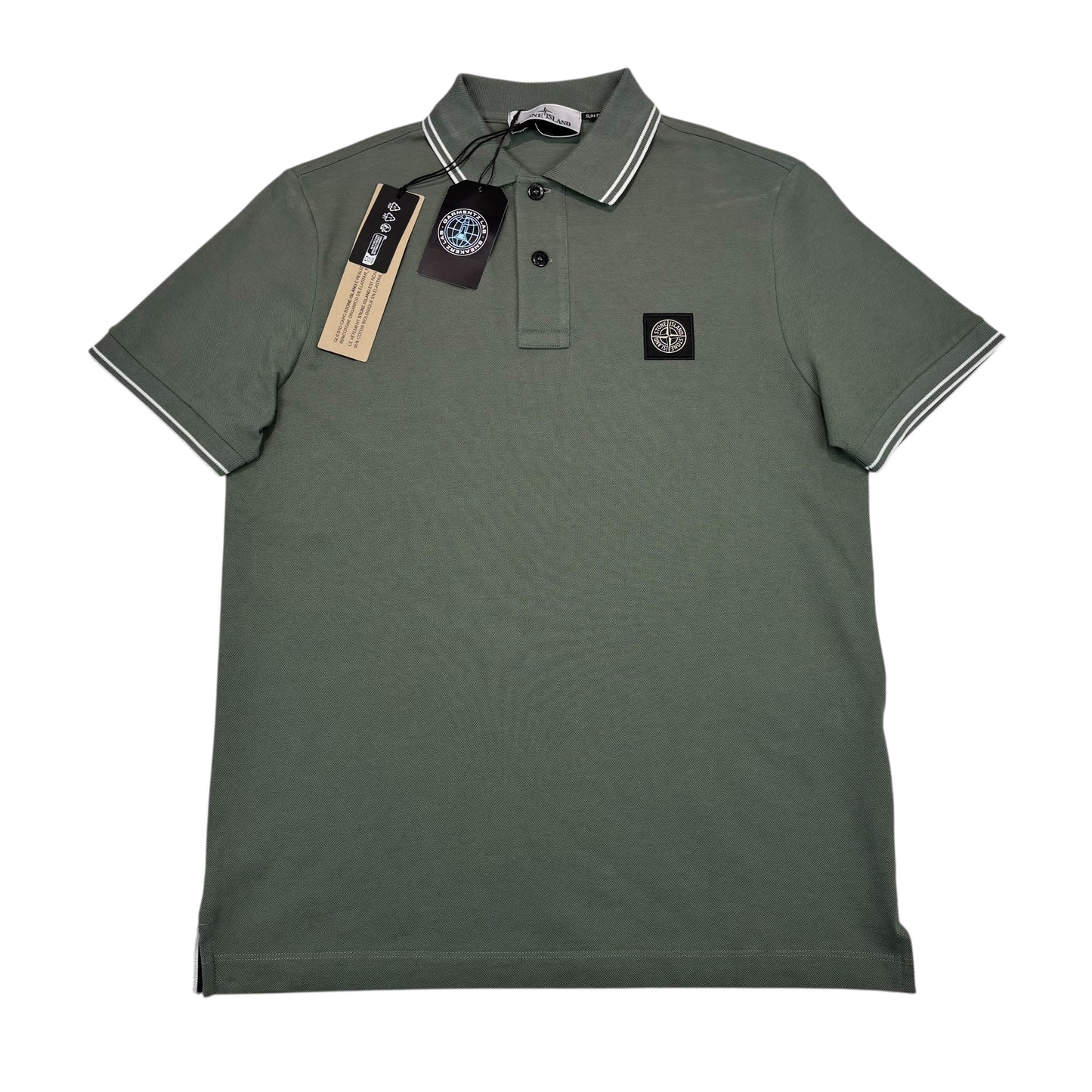 Stone Island Forest Green with White Stripe Patch Logo Polo shirt