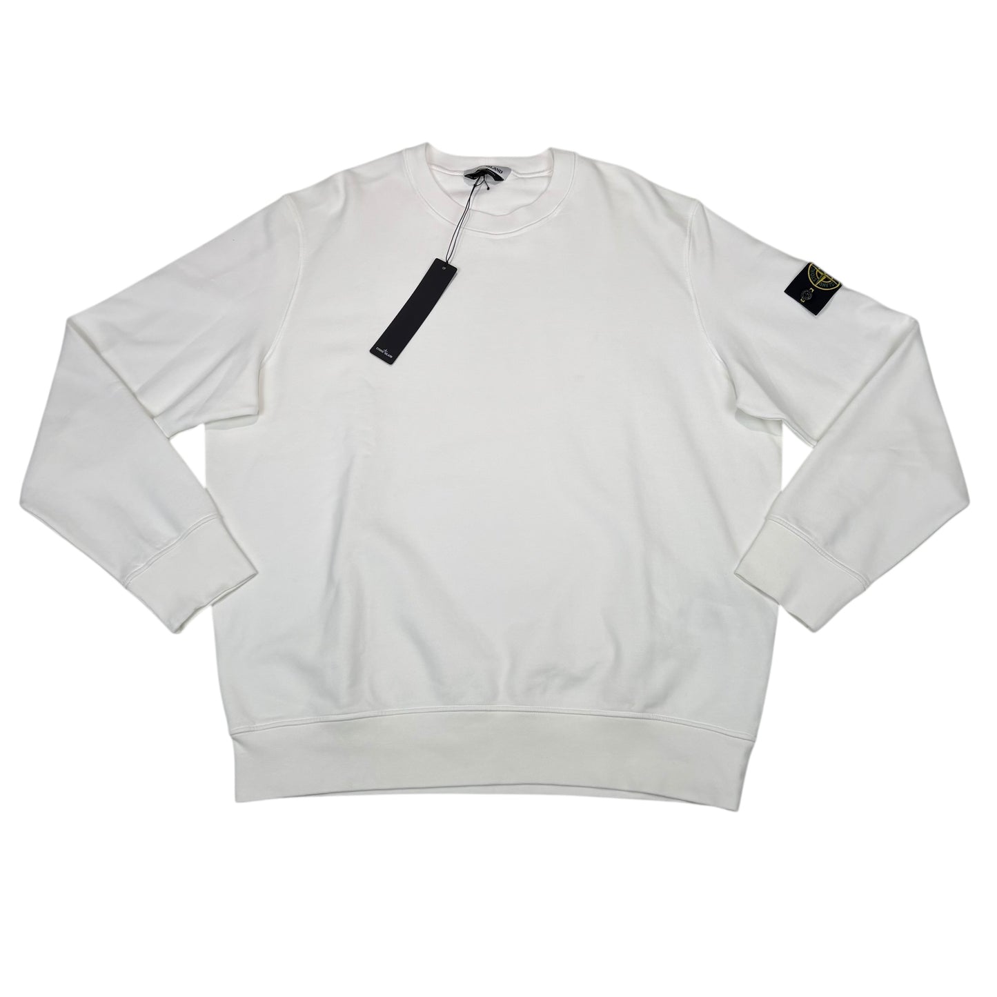 Stone Island White Compass-Patch Crew Neck Jumper