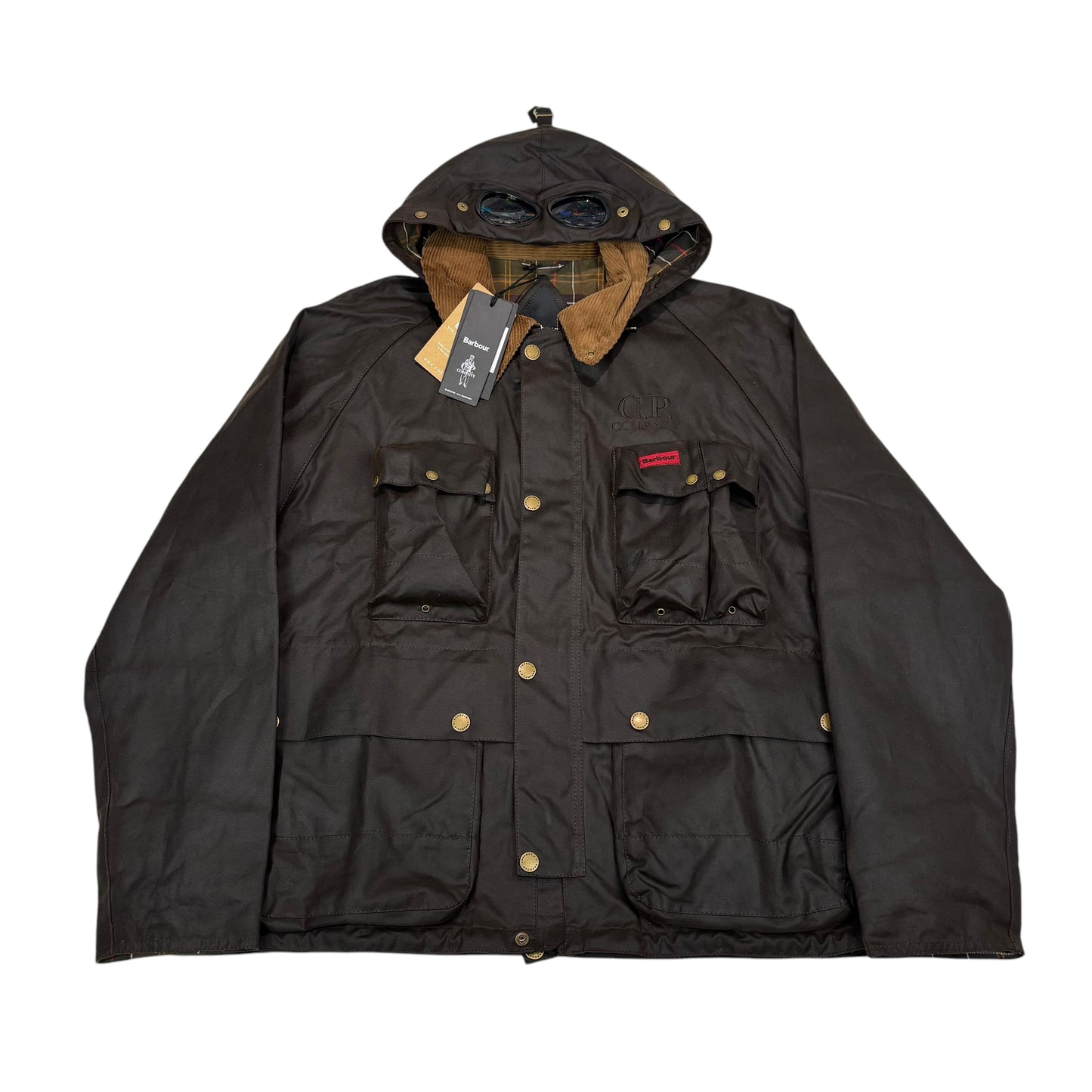 CP Company x Barbour Brown Creel Wax Double Goggle + Watch Goggle Heavyweight Jacket
