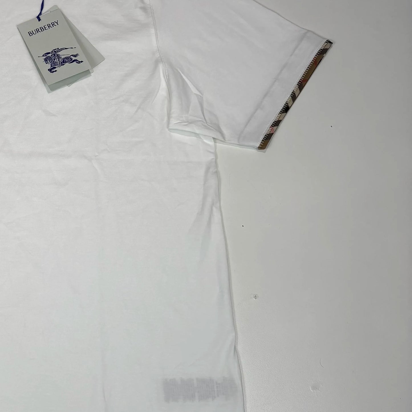 Burbery White Arm Check Design Short Sleeve T-Shirt