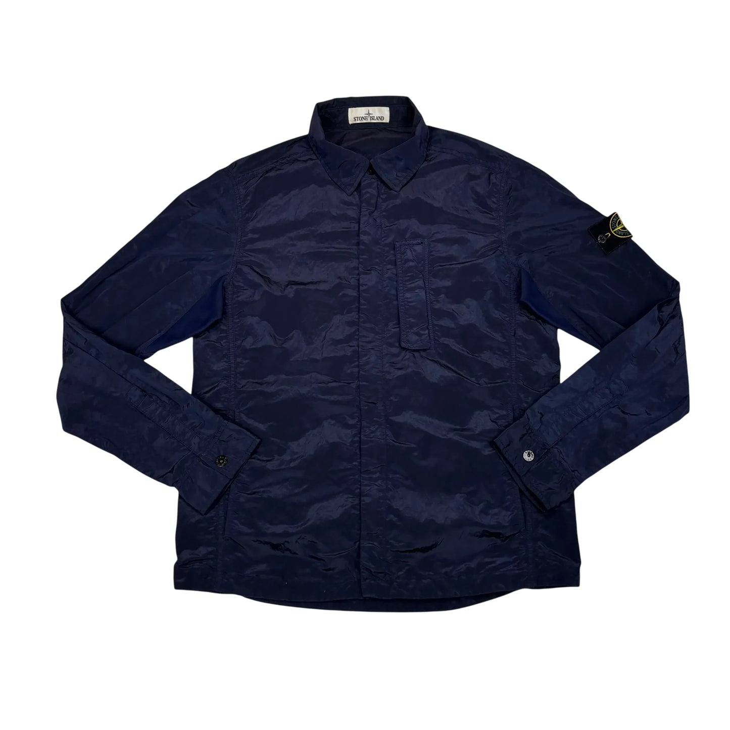 Stone Island Navy Blue Nylon Metal Collared Overshirt Jacket