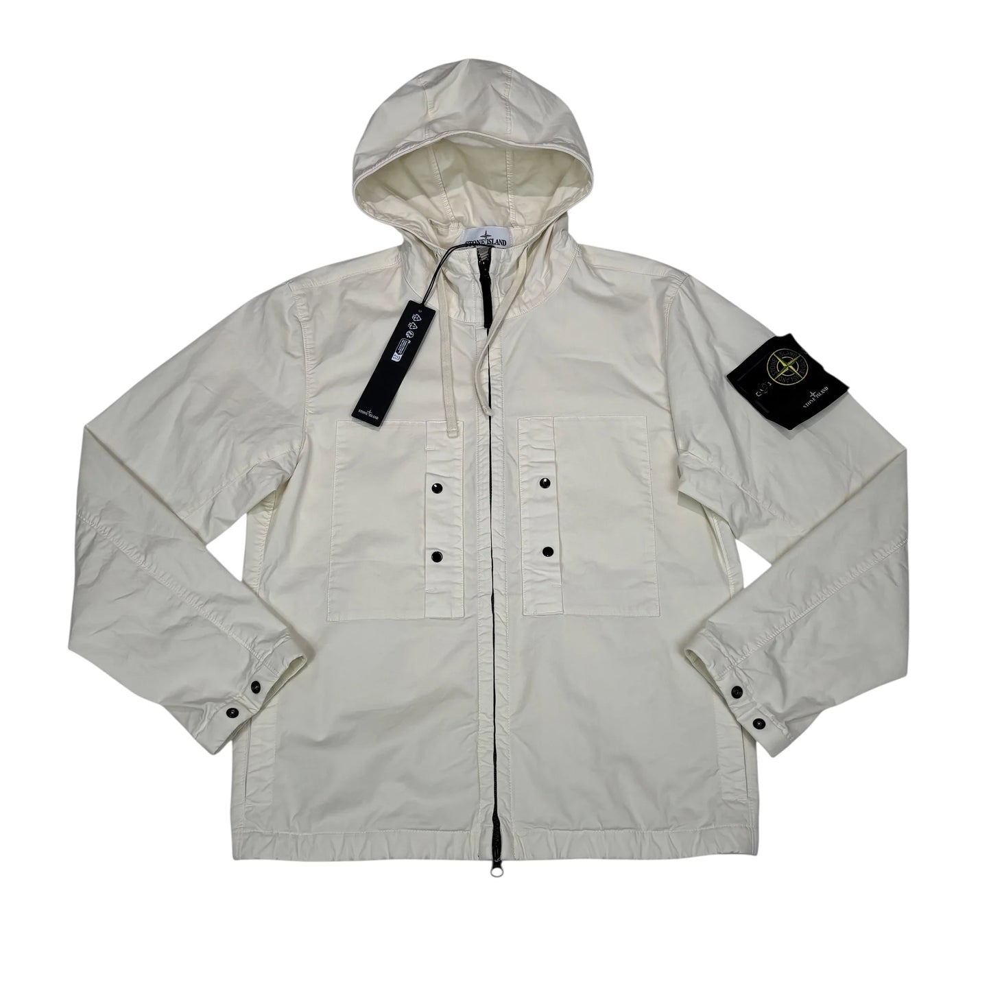 Stone Island White Supima Cotton Twill Stretch-TC Compass Patch Jacket