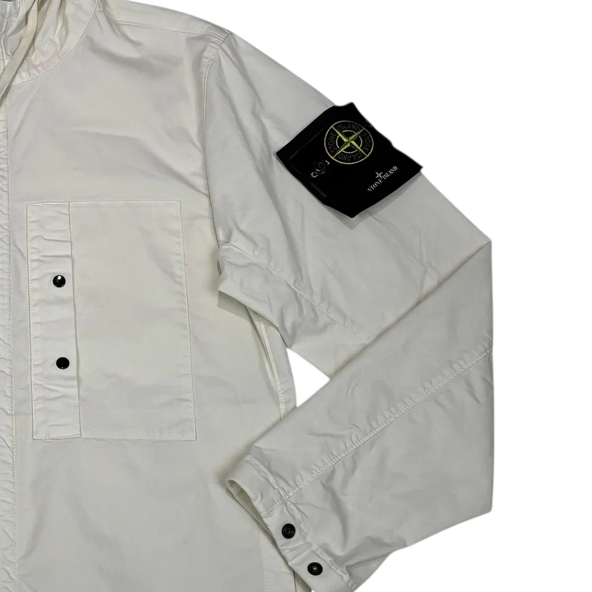 Stone Island White Supima Cotton Twill Stretch-TC Compass Patch Jacket