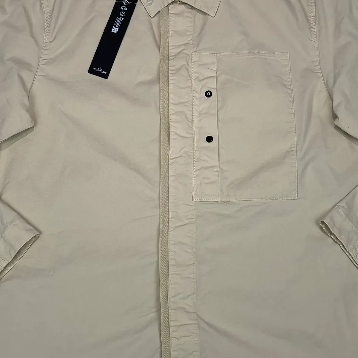 Stone Island Beige Compass Patch Front Pocket Design Collared Overshirt Jacket