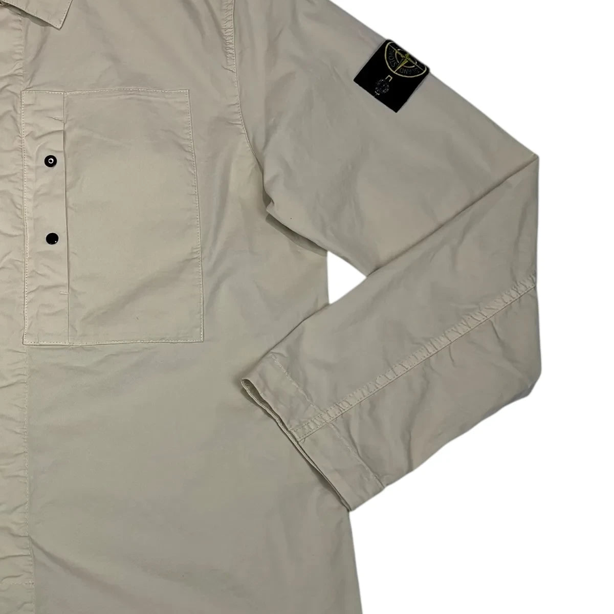 Stone Island Beige Compass Patch Front Pocket Design Collared Overshirt Jacket