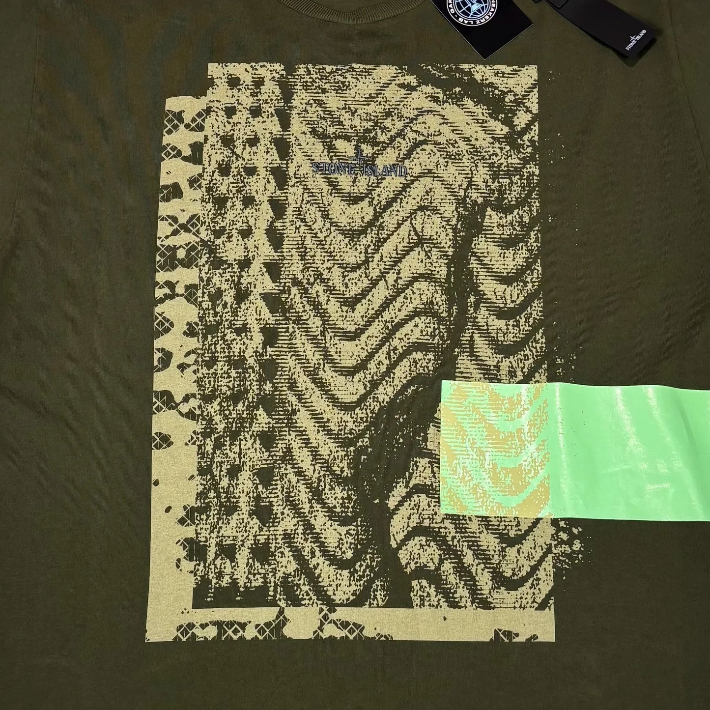 Stone Island Green Logo Print Design Tshirt