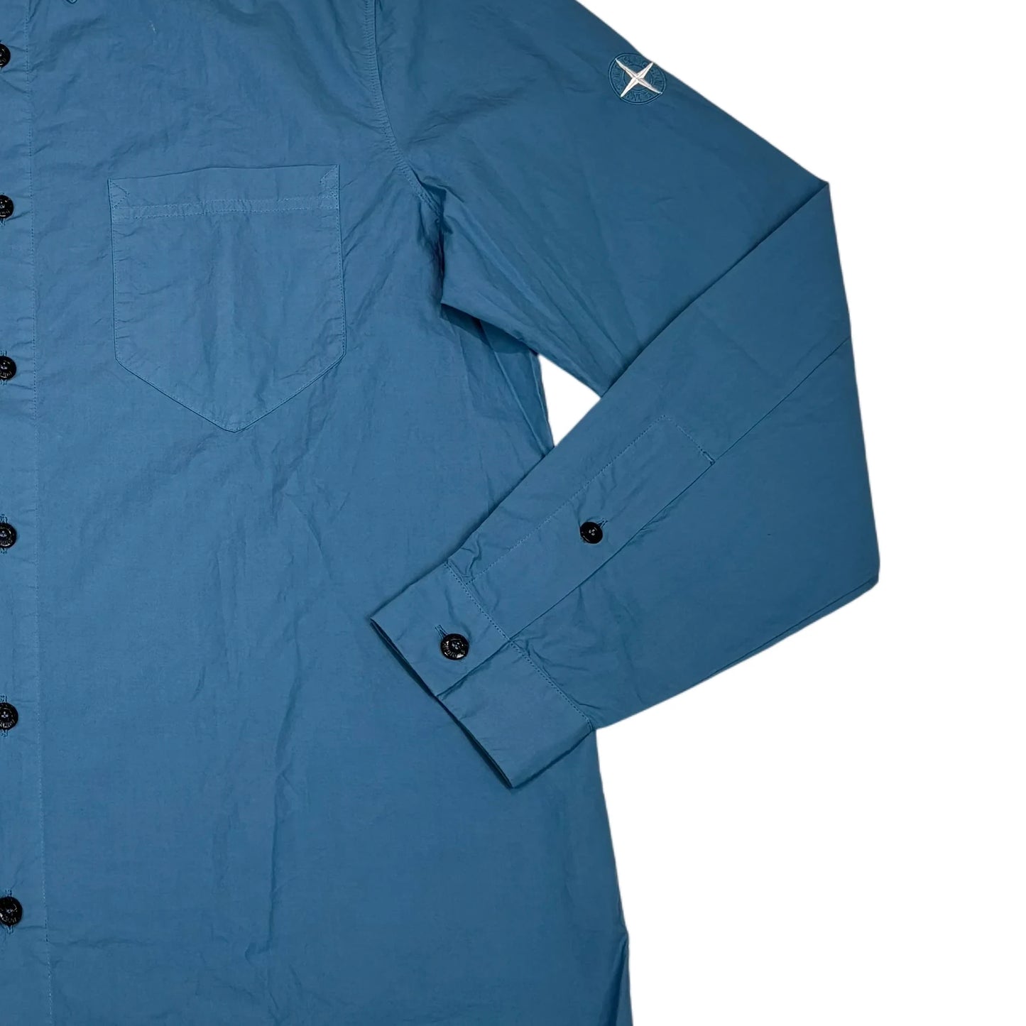 Stone Island Baby Blue Embroidered Compass Design Button Up Shirt