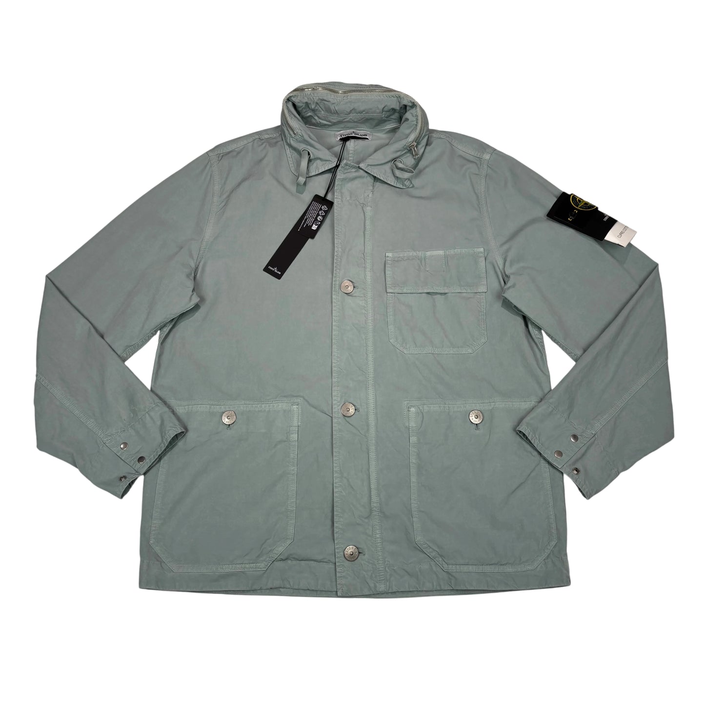 Stone Island Green Cupro Cotton Twill Compass Patch with Hidden Hood Jacket