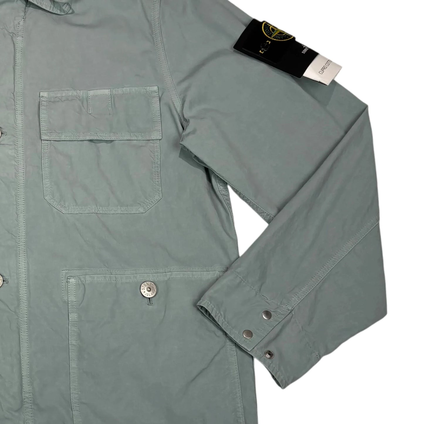 Stone Island Green Cupro Cotton Twill Compass Patch with Hidden Hood Jacket