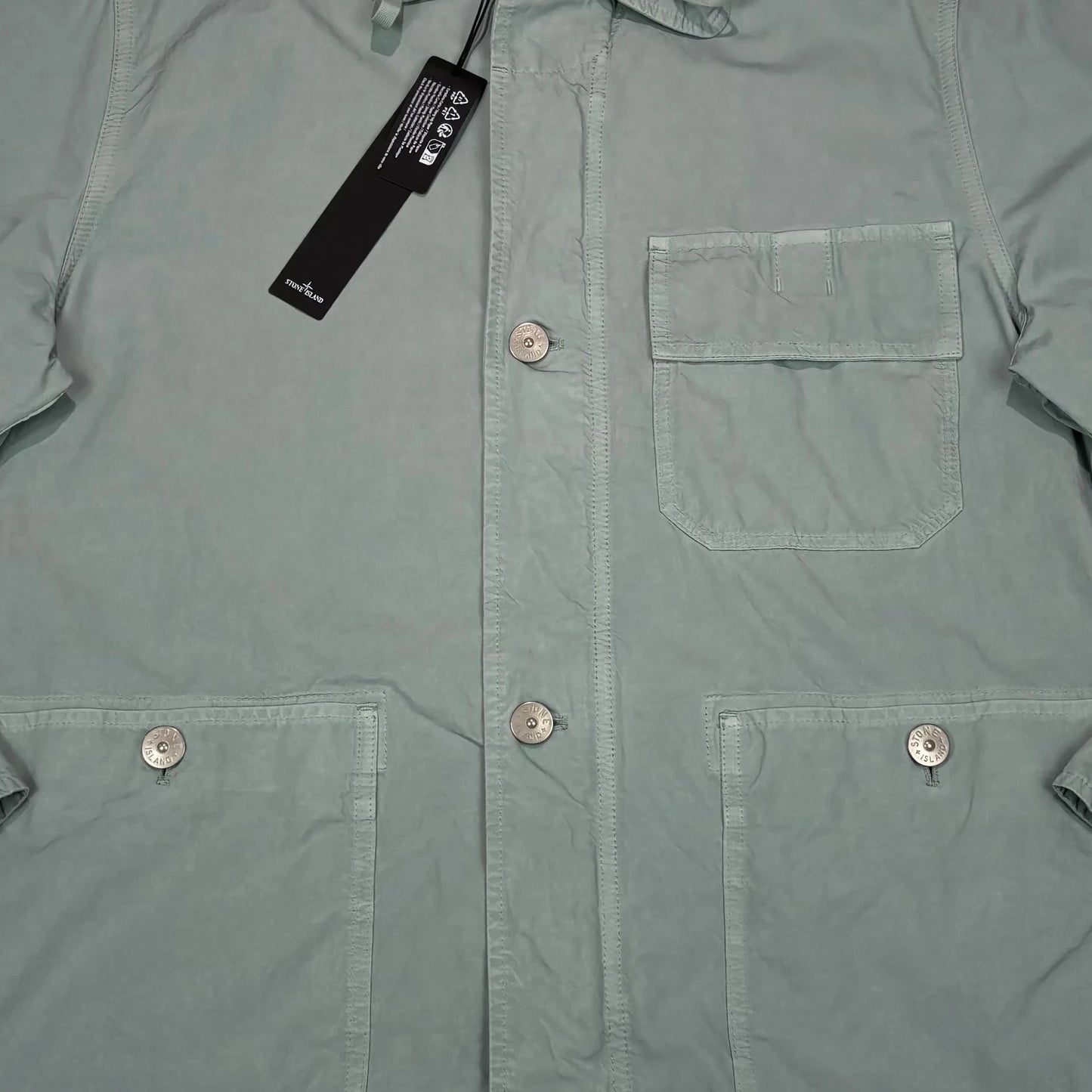Stone Island Green Cupro Cotton Twill Compass Patch with Hidden Hood Jacket