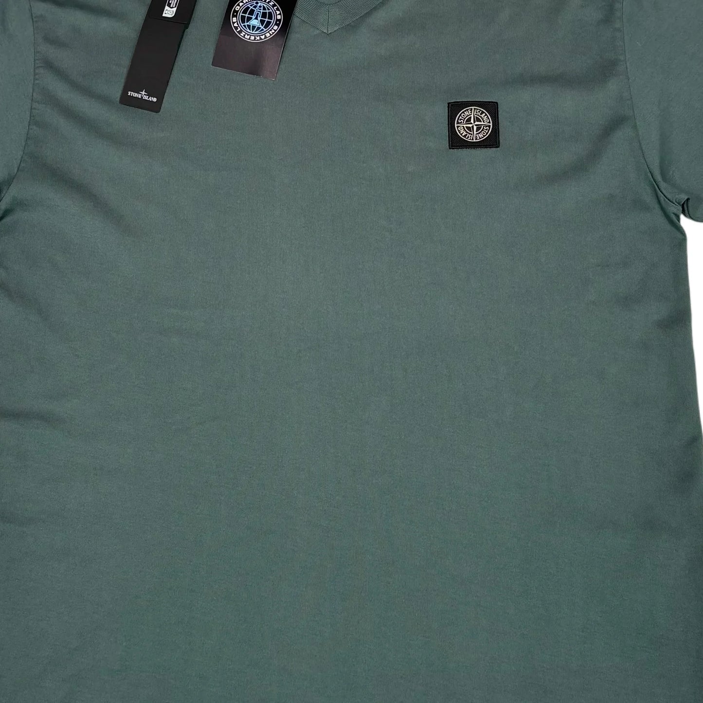 Stone Island Green Patch Logo V-Neck T-shirt