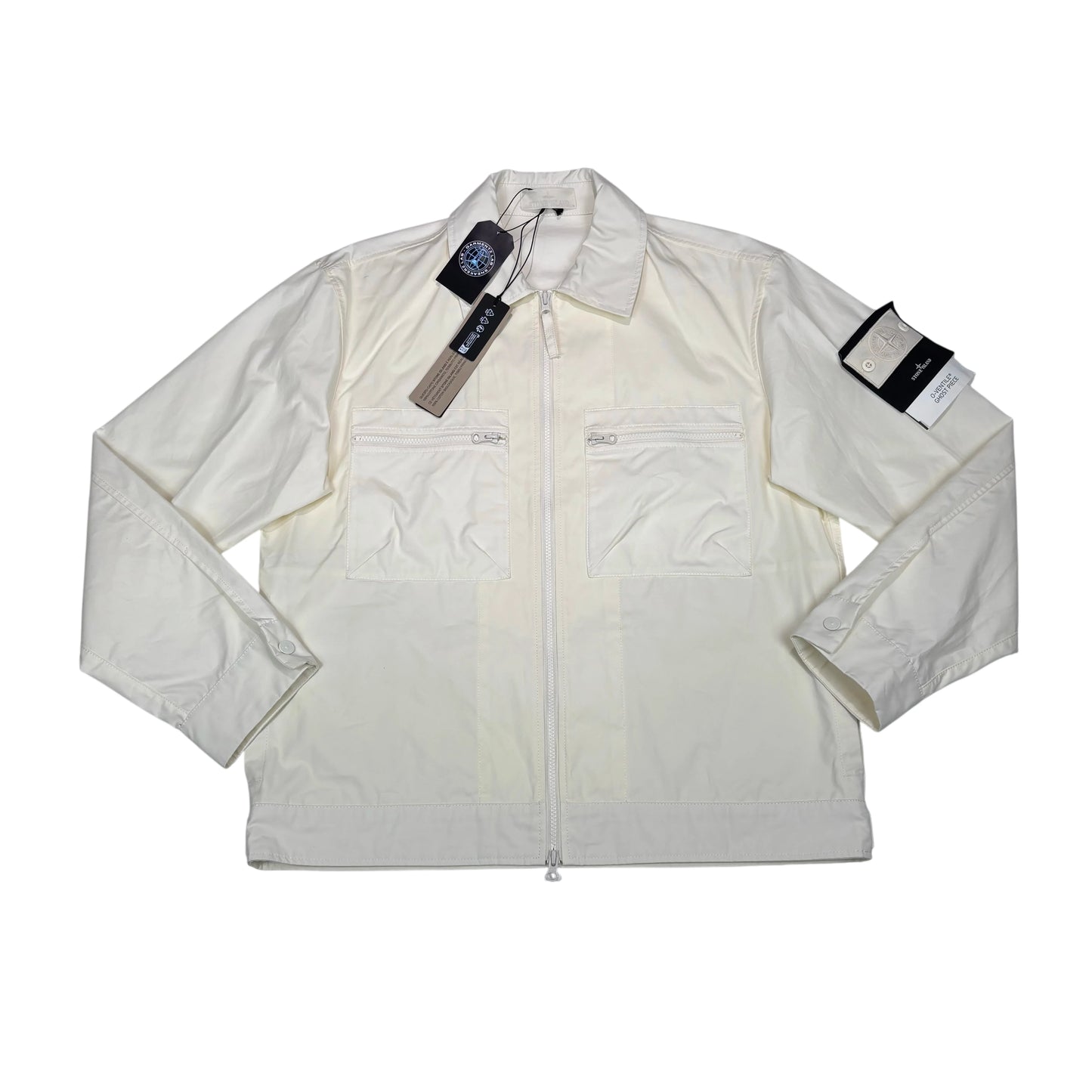 Stone Island White Ghost Badge Collared Overshirt Jacket