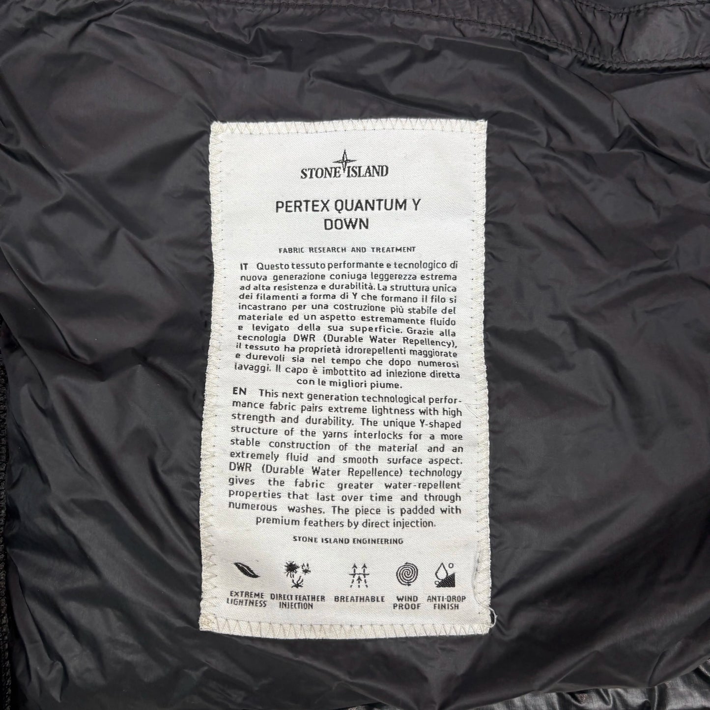 Stone Island Black Pertex Quantum Y Down Compass Patch Puffer Jacket