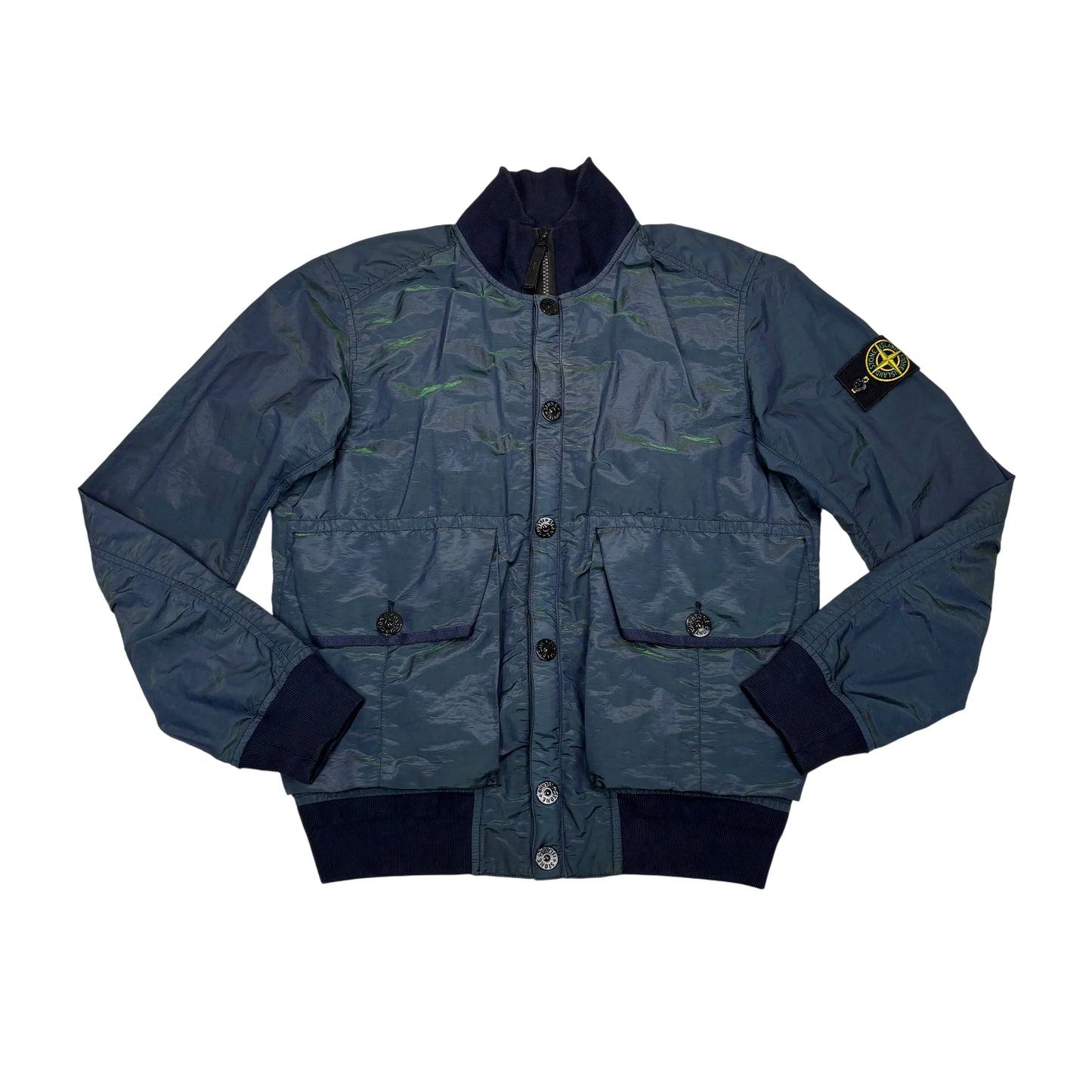 Stone Island Blue Nylon Metal Watro Colour Weft Bomber Jacket
