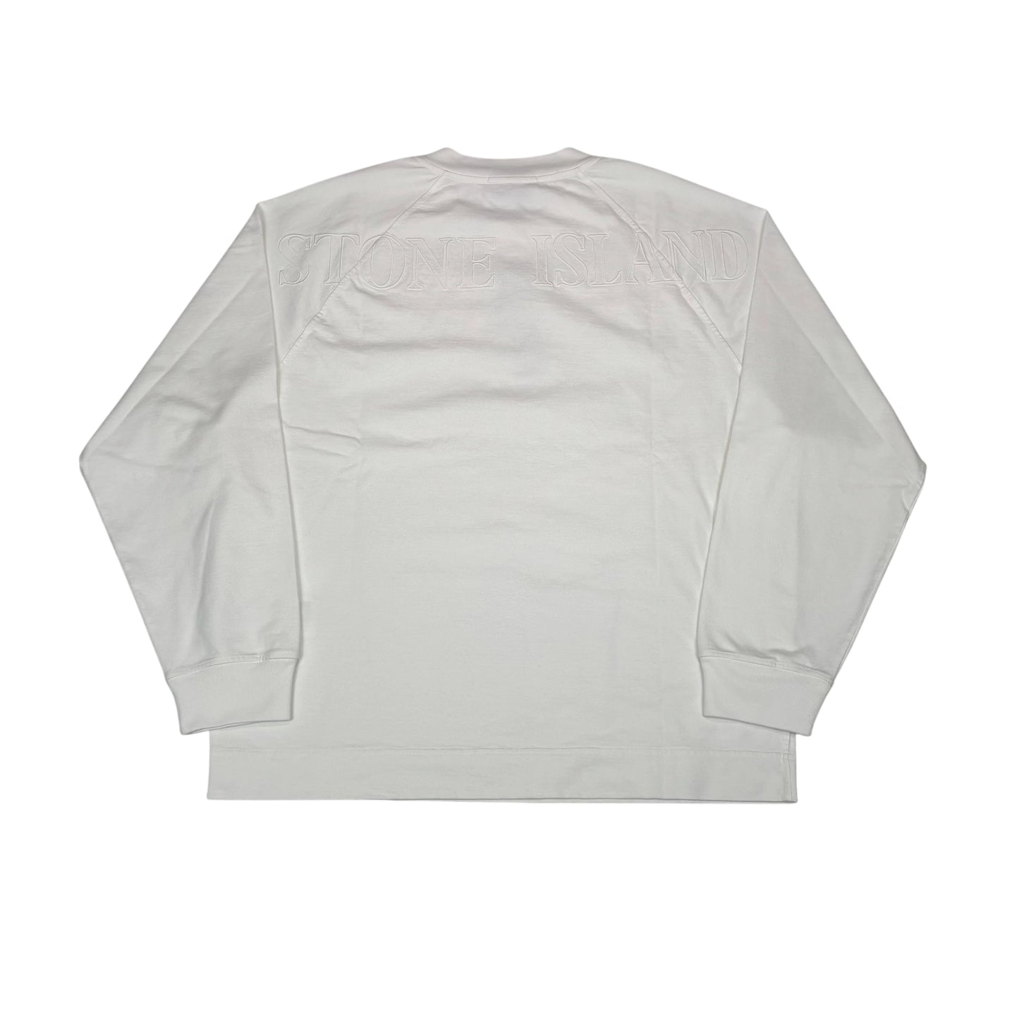 Stone Island White with Front and Rear Embroidery Crewneck Jumper