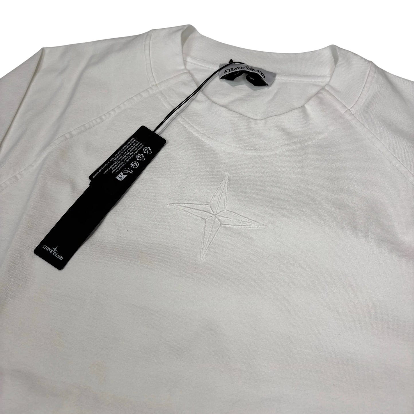 Stone Island White with Front and Rear Embroidery Crewneck Jumper