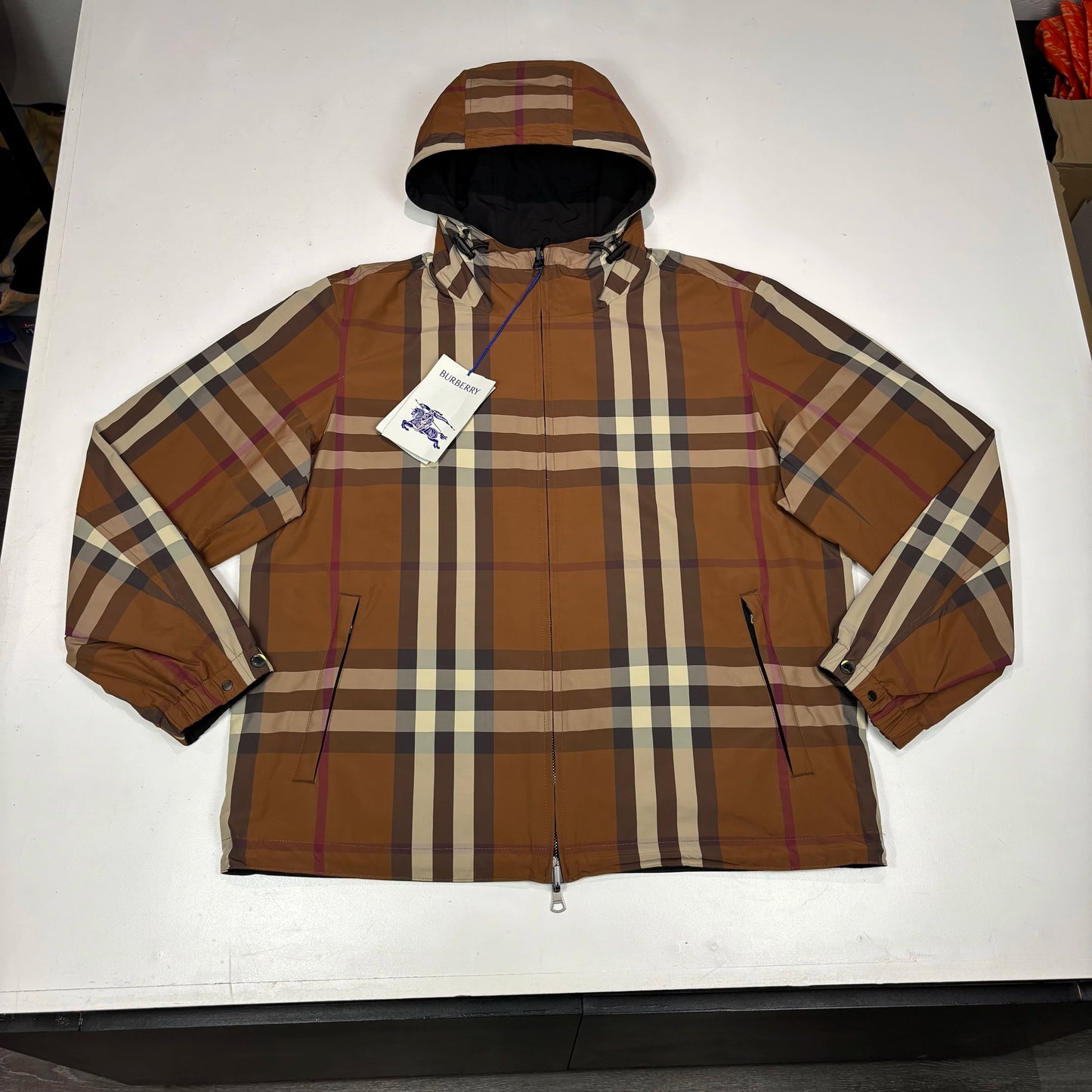 Burberry Black with Reverseable Check Water Resistant Hooded Jacket