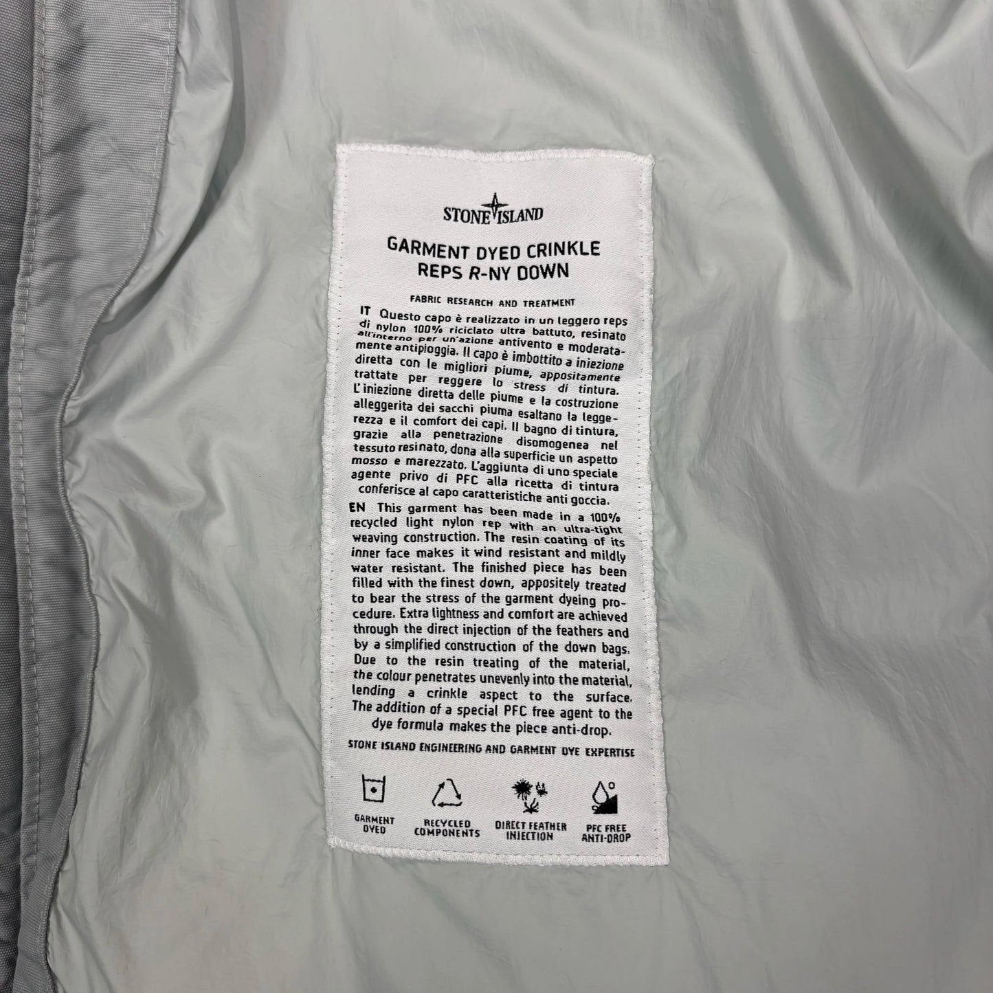 Stone Island Ice Blue Compass Patch Garment Dyed Puffer Jacket