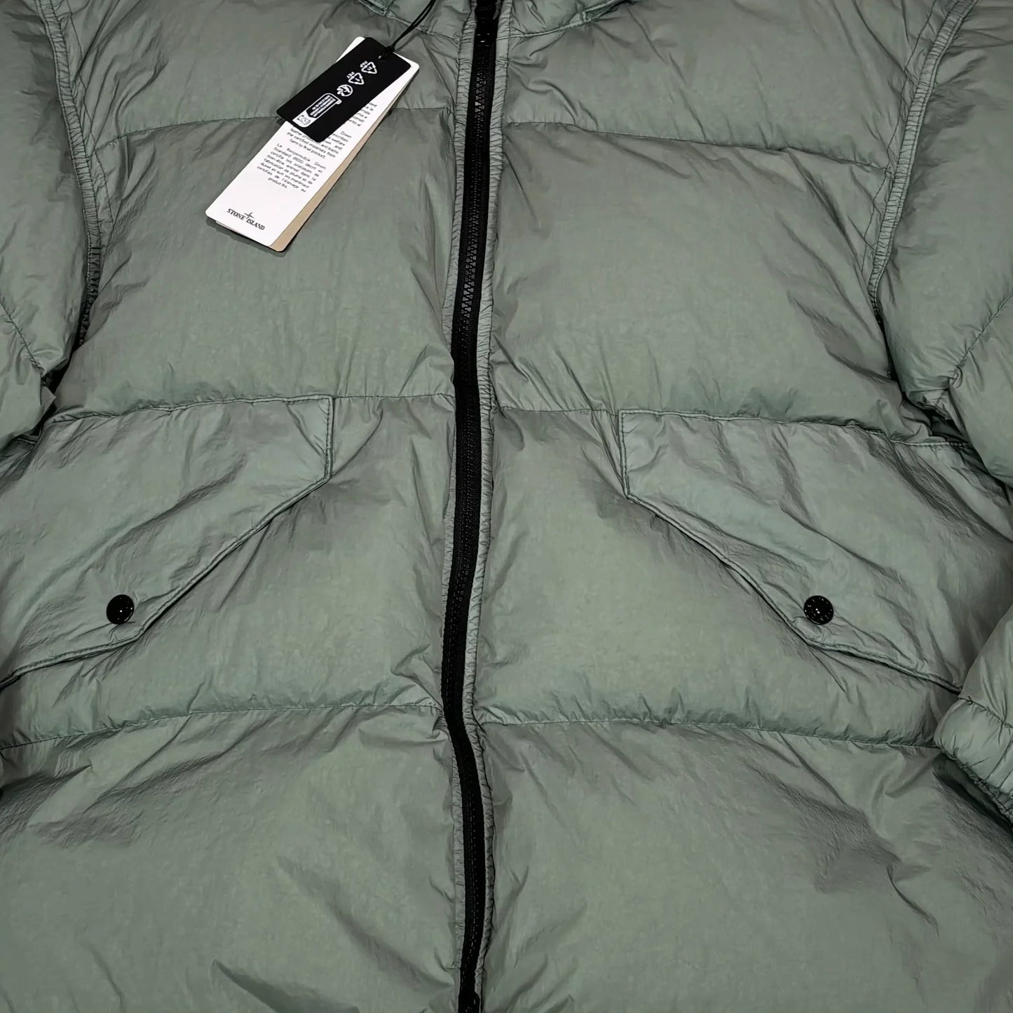 Stone Island Green Garment Dyed Crinkle Reps R-NY Down Jacket