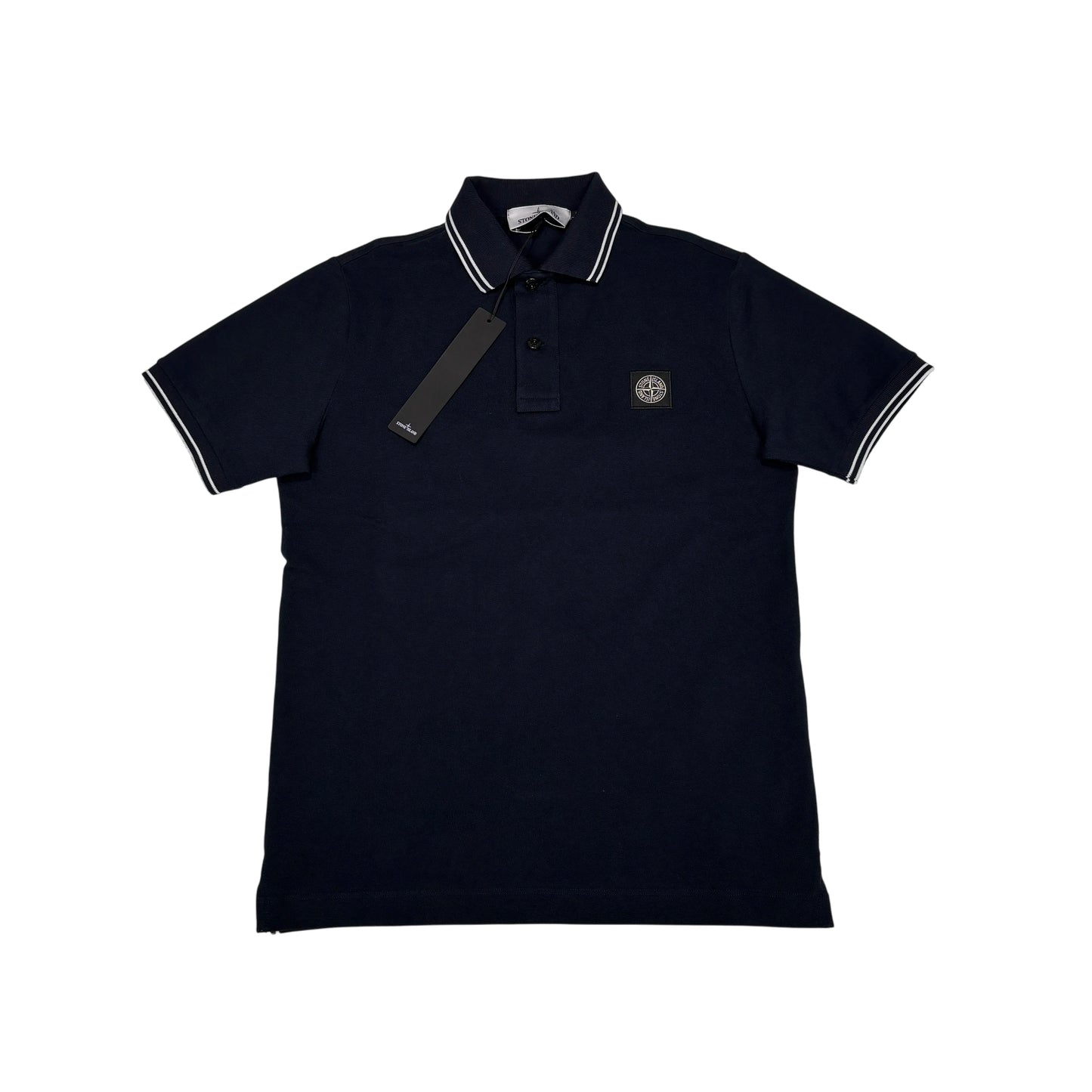 Stone Island Navy Blue Patch Logo Short Sleeve Polo Shirt