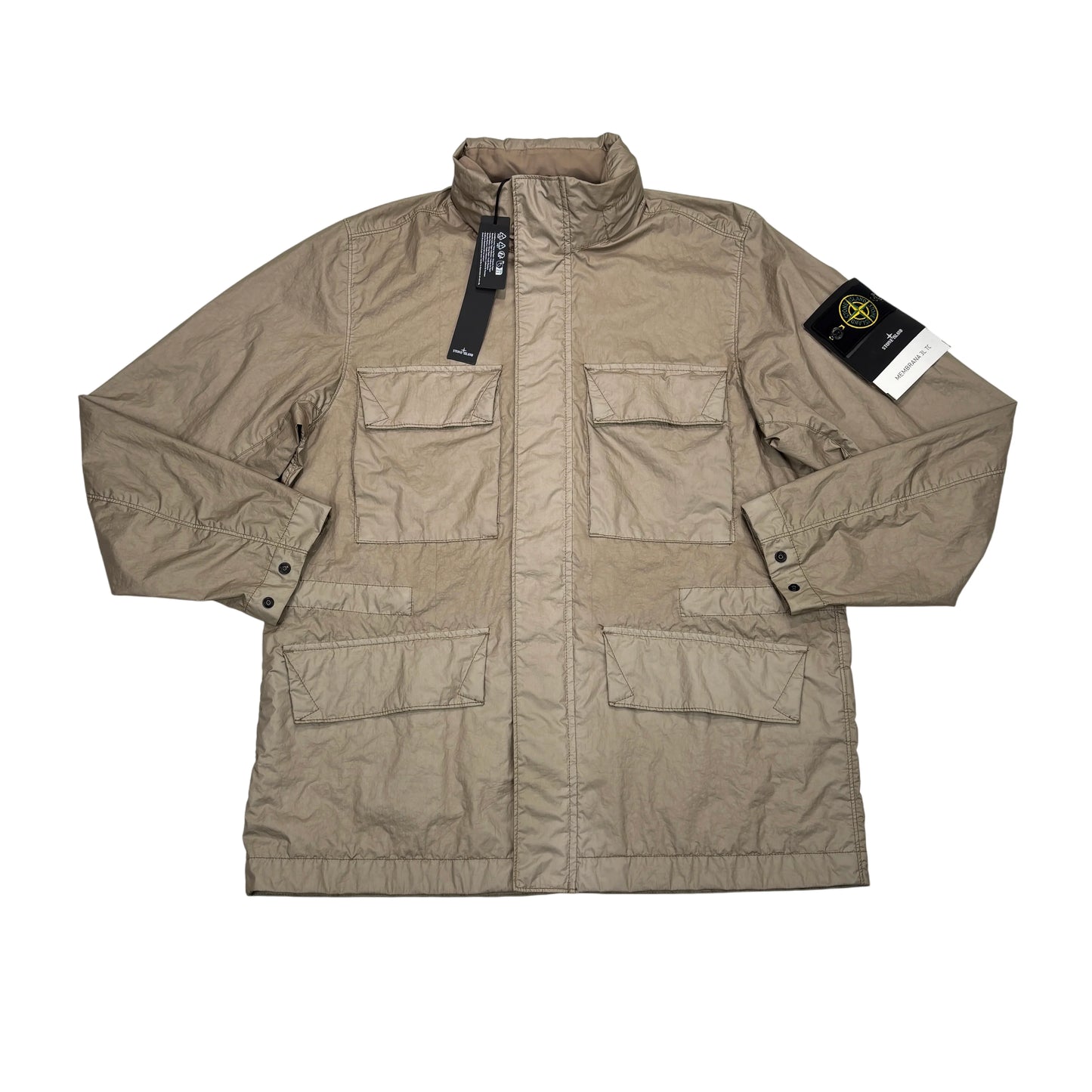 Stone Island Beige Membrana 3L TC with Hidden Hood Compass Patch Jacket