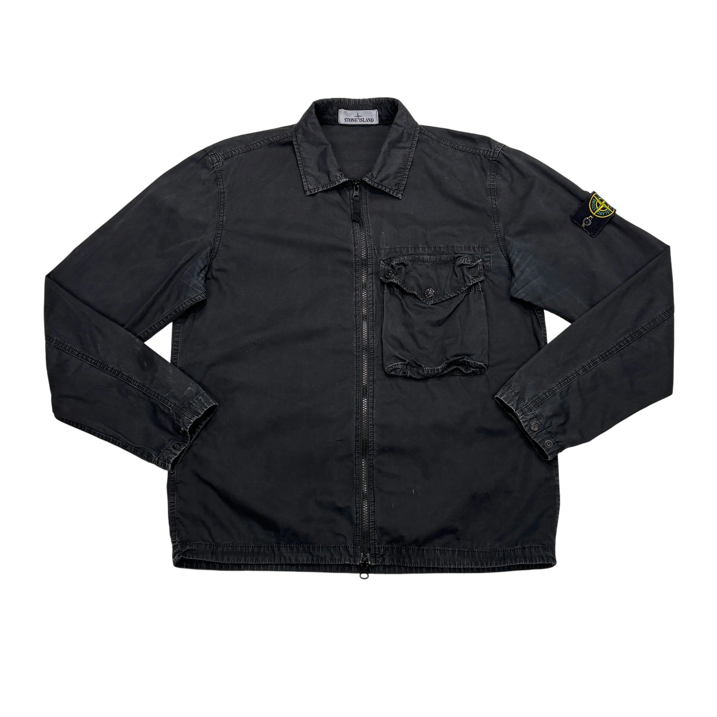 Stone Island Black Compass Patch Collared Overshirt Jacket