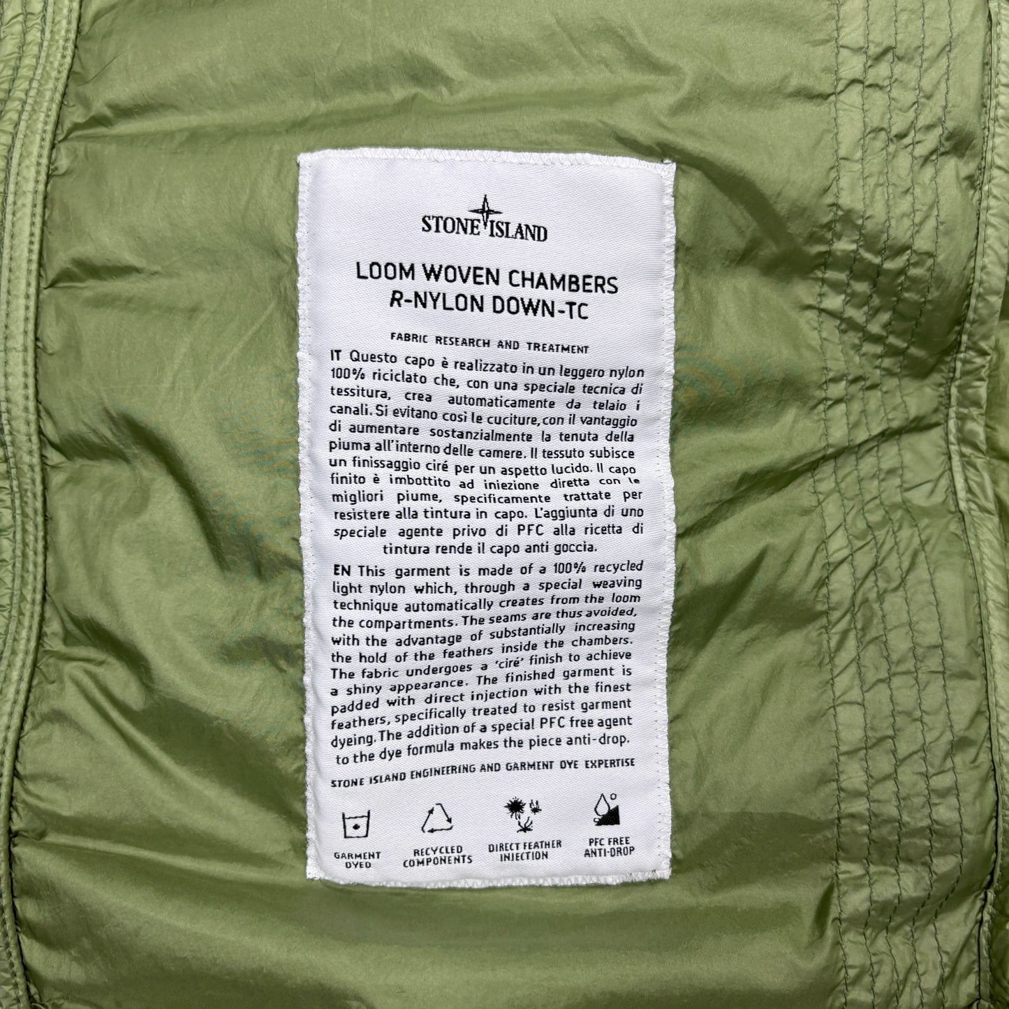 Stone Island Green Loom Woven Chambers R-Nylon Down-TC Puffer Jacket