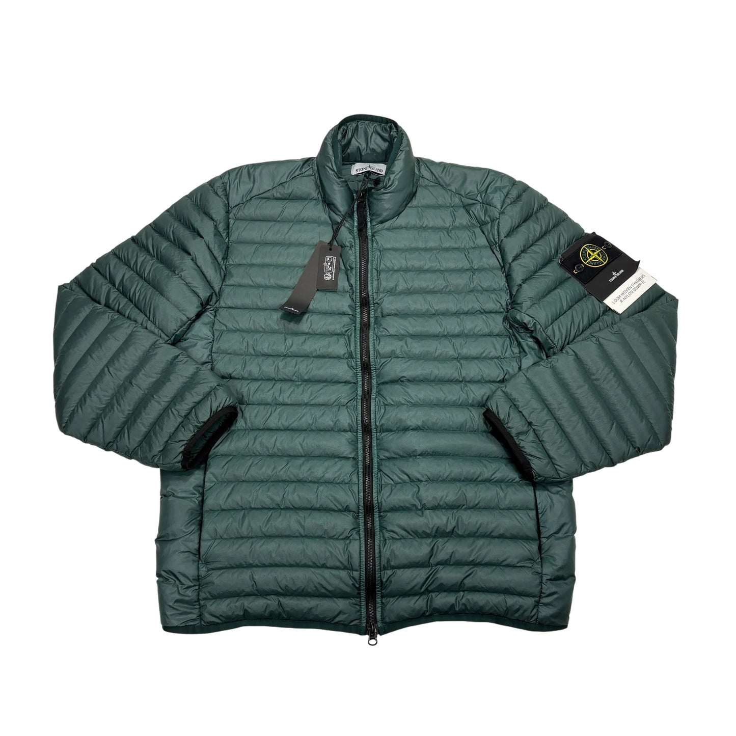 Stone Island Dark Green Loom Woven Chambers R-Nylon Down-TC Hoodless Puffer Jacket