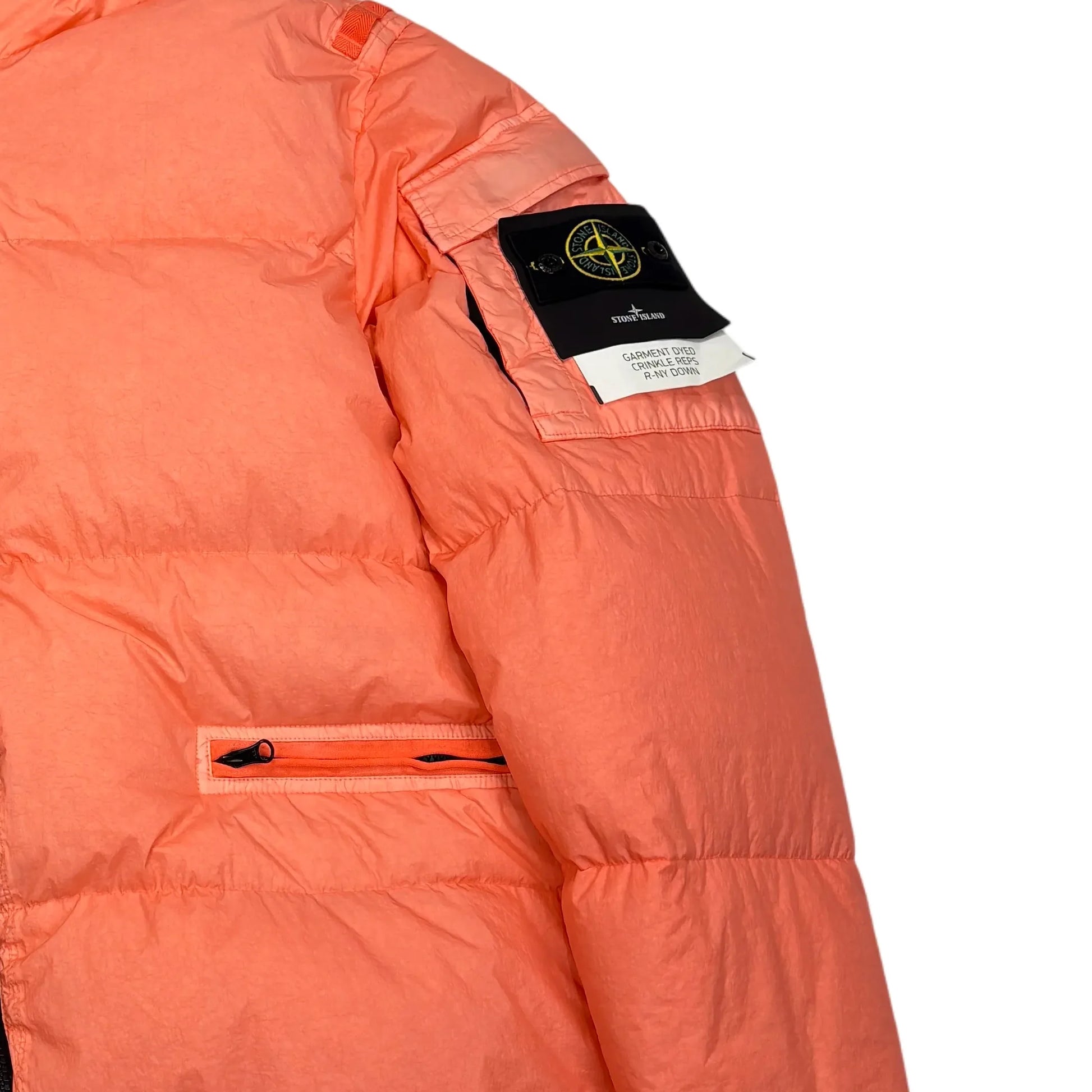 Stone Island Orange Garment Dyed Crinkle Reps R-NY Down Puffer Jacket