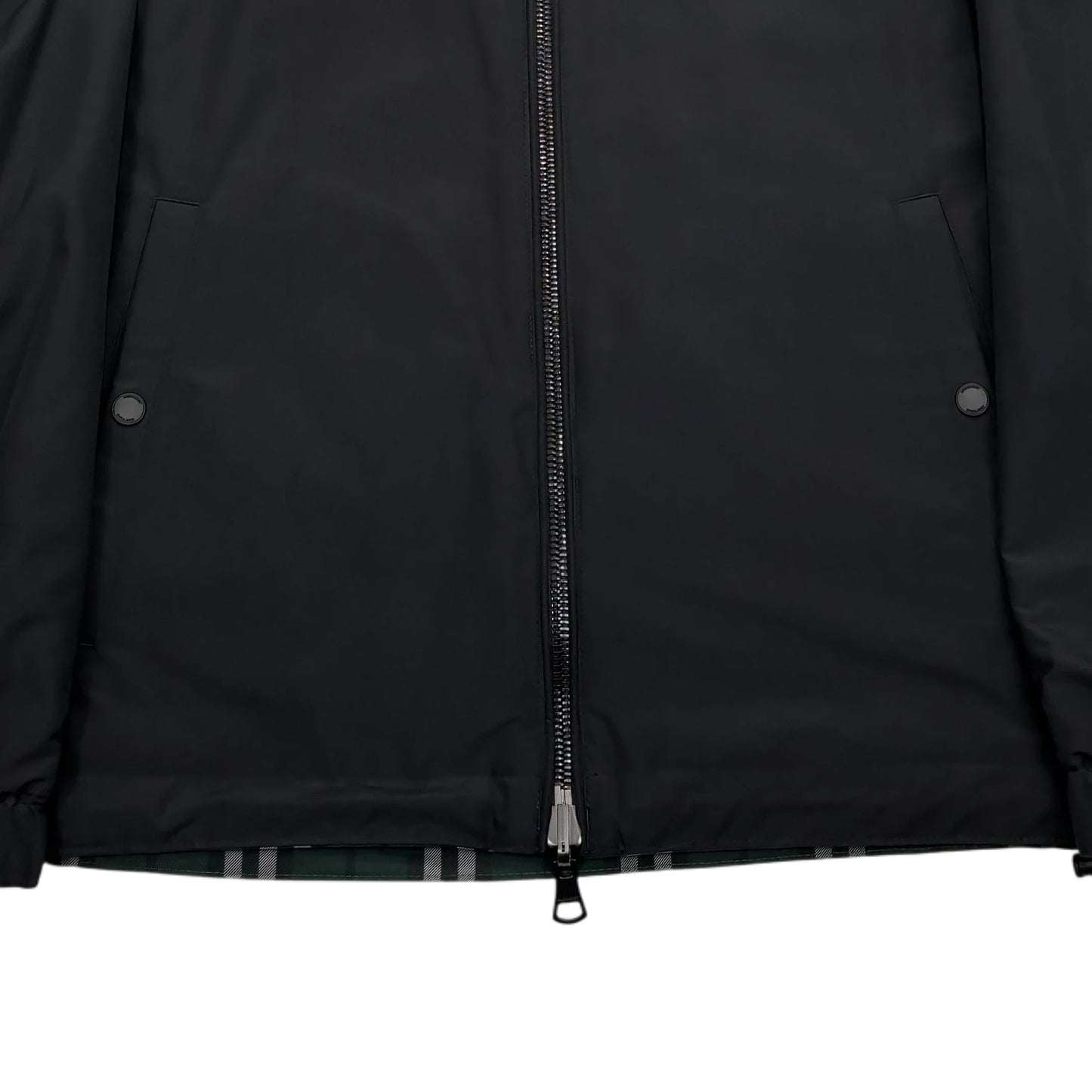 Burberry Black and Green Checked Reversible Hooded Jacket