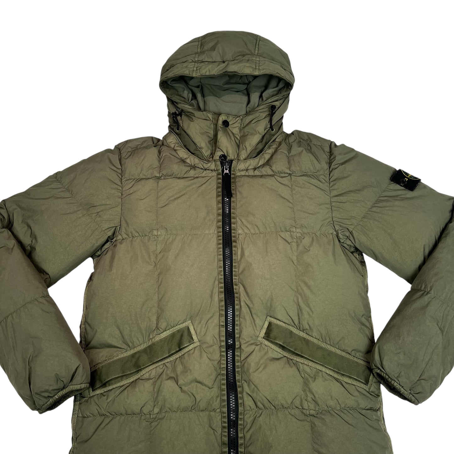 Stone Island Green Garment Dyed Crinkle Reps NY Down Puffer Coat