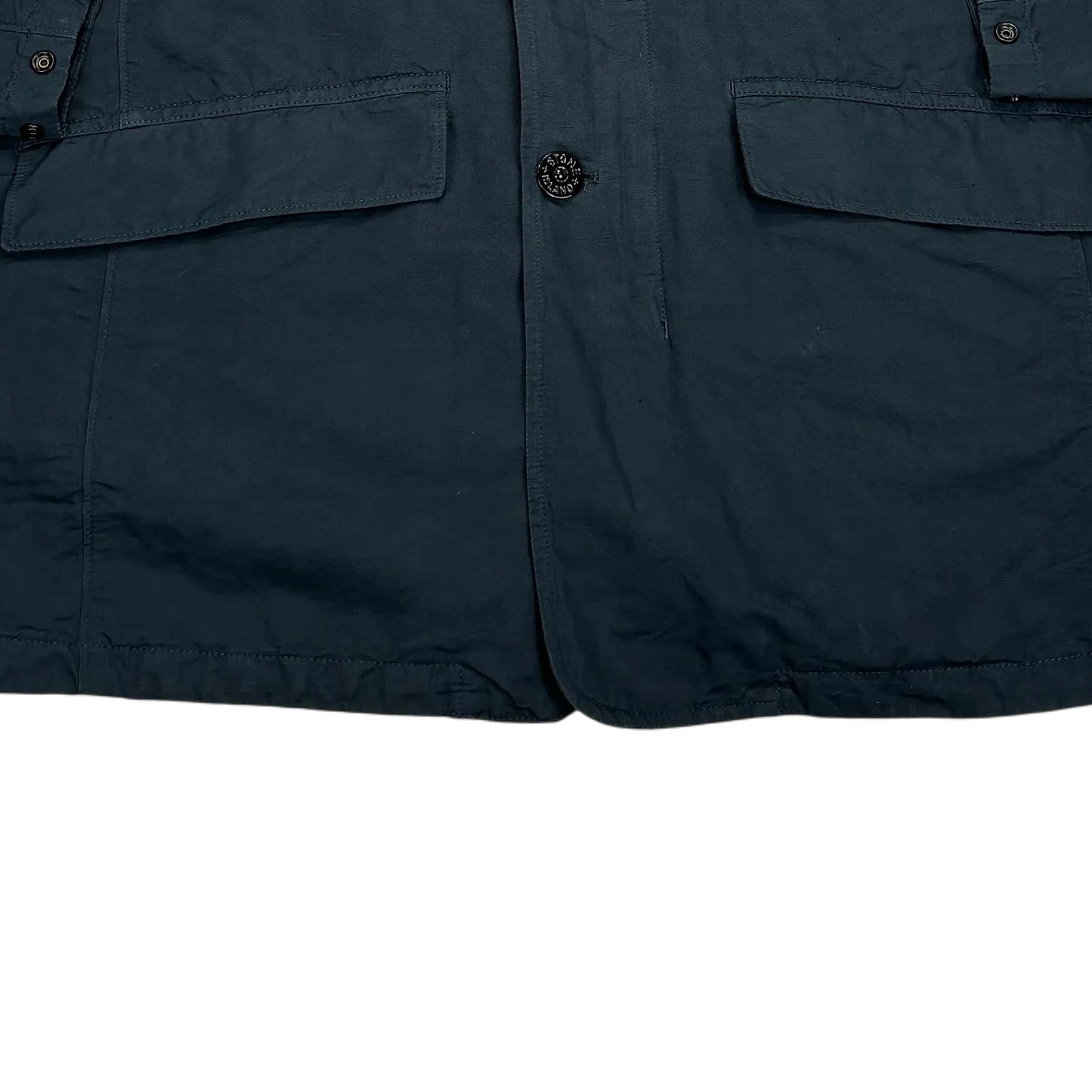 Stone Island Navy Blue Tela Cotone Lino Fiammato-TC Hoodless Jacket