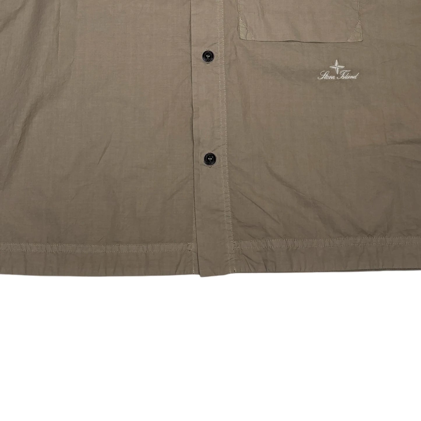 Stone Island Beige Embroidered Logo Short Sleeve Button-Button Shirt