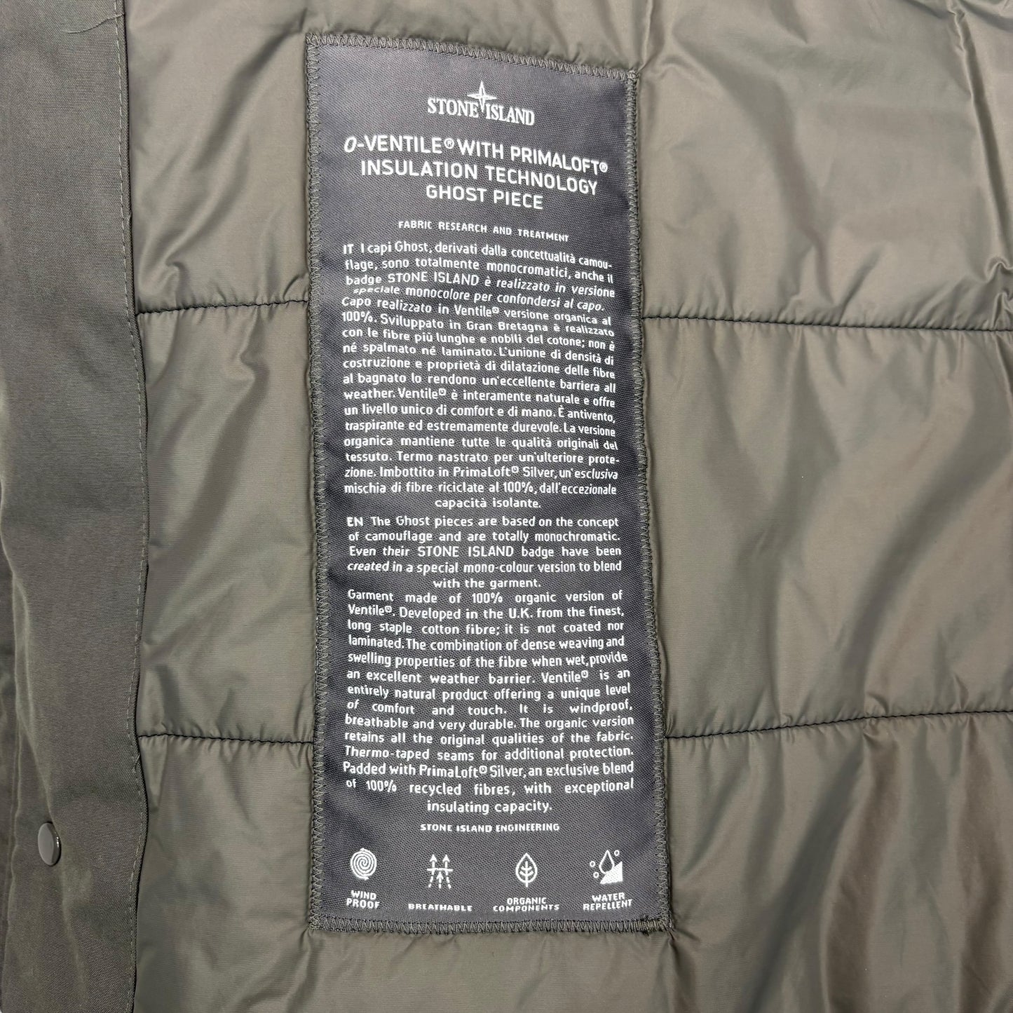 Stone Island Stone Grey O-Ventile with Primaloft Insulation Technology Ghost Piece Jacket