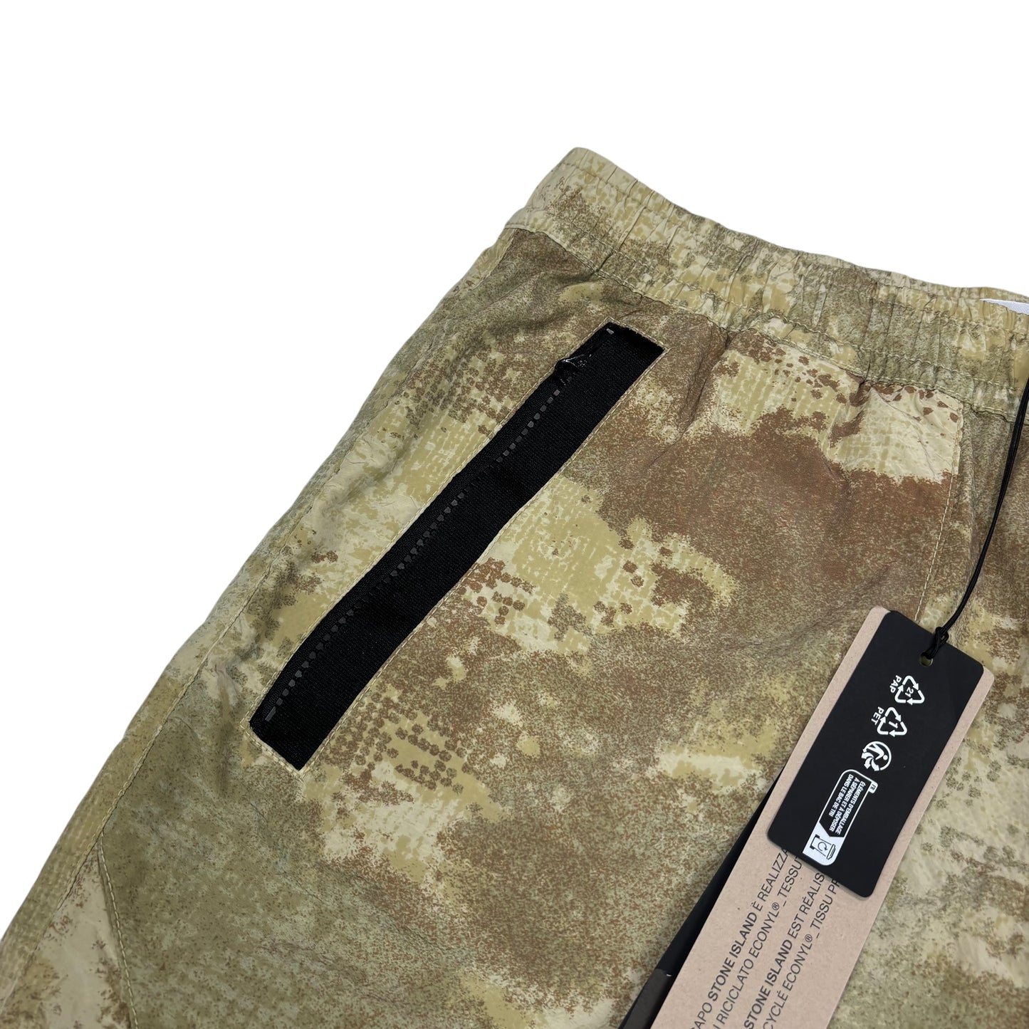 Stone Island Tan Dissolving Grid Camo Compass-Patch Shorts