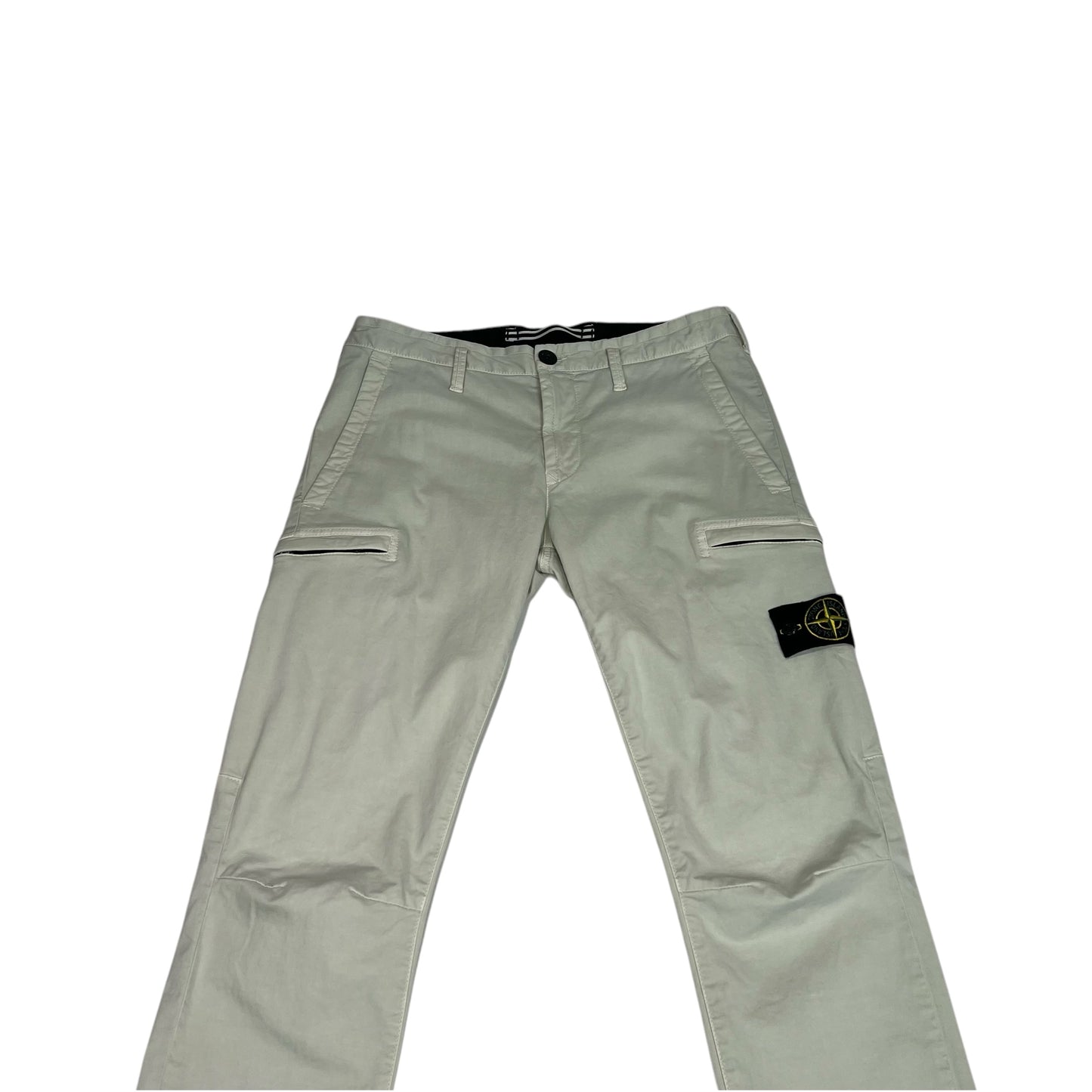 Stone Island White Zip-Pocket Brushed Cotton Cargo Trousers