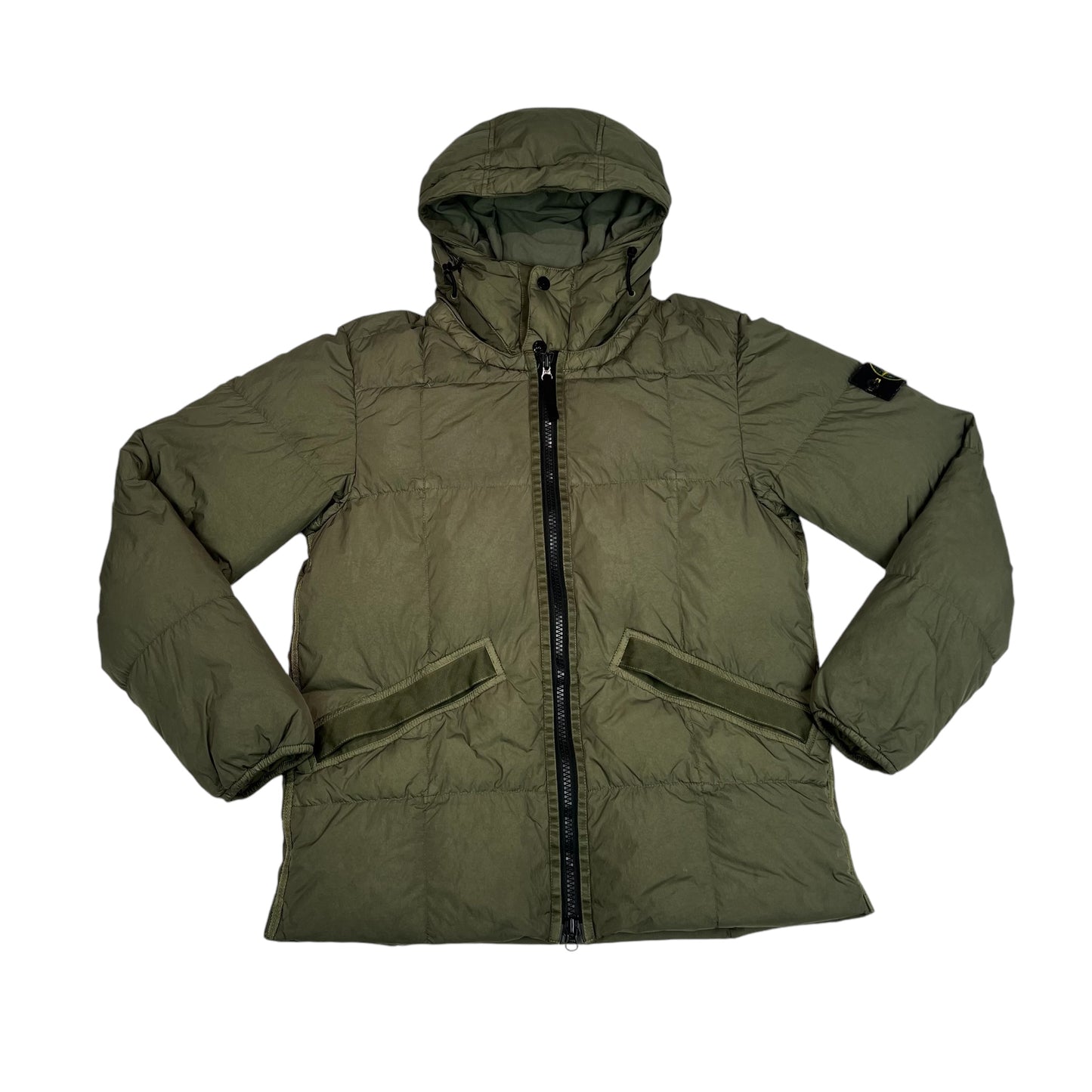 Stone Island Green Garment Dyed Crinkle Reps NY Down Puffer Coat