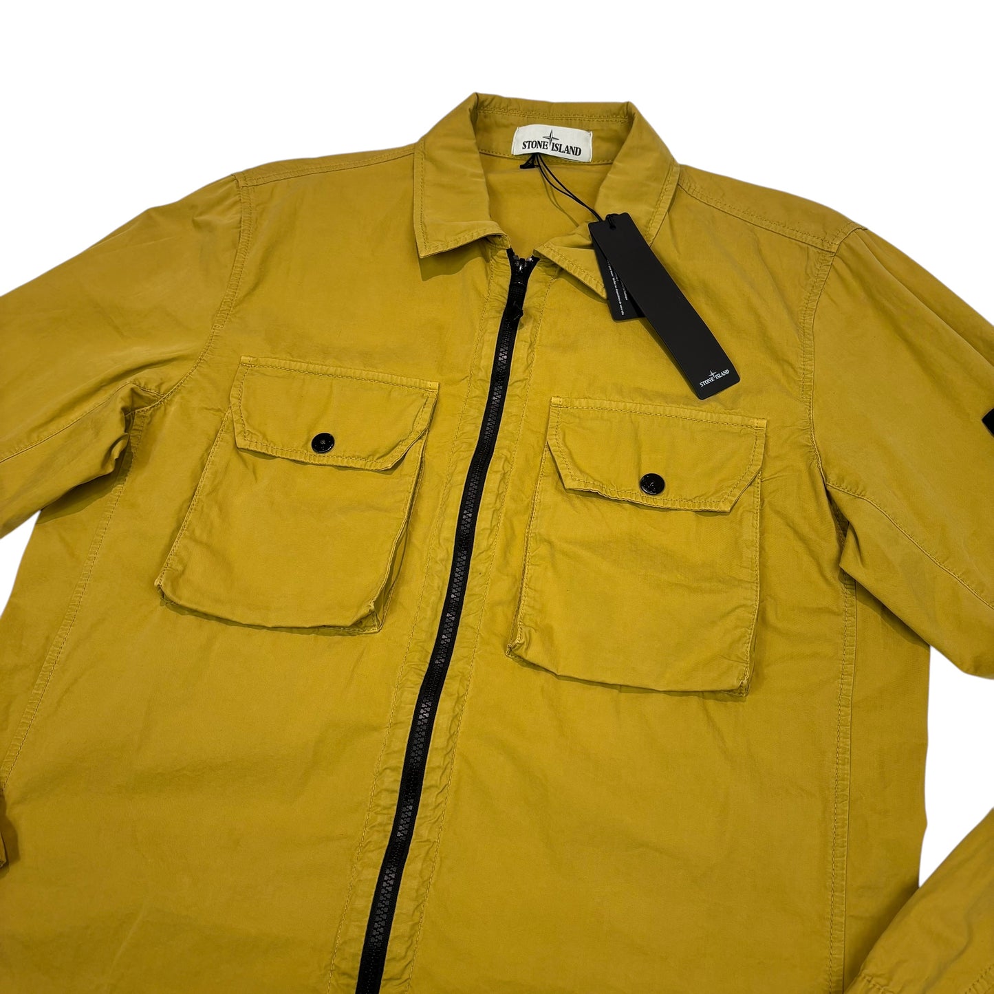 Stone Island Mustard Yellow Brushed Cotton Compass-Patch Overshirt Jacket