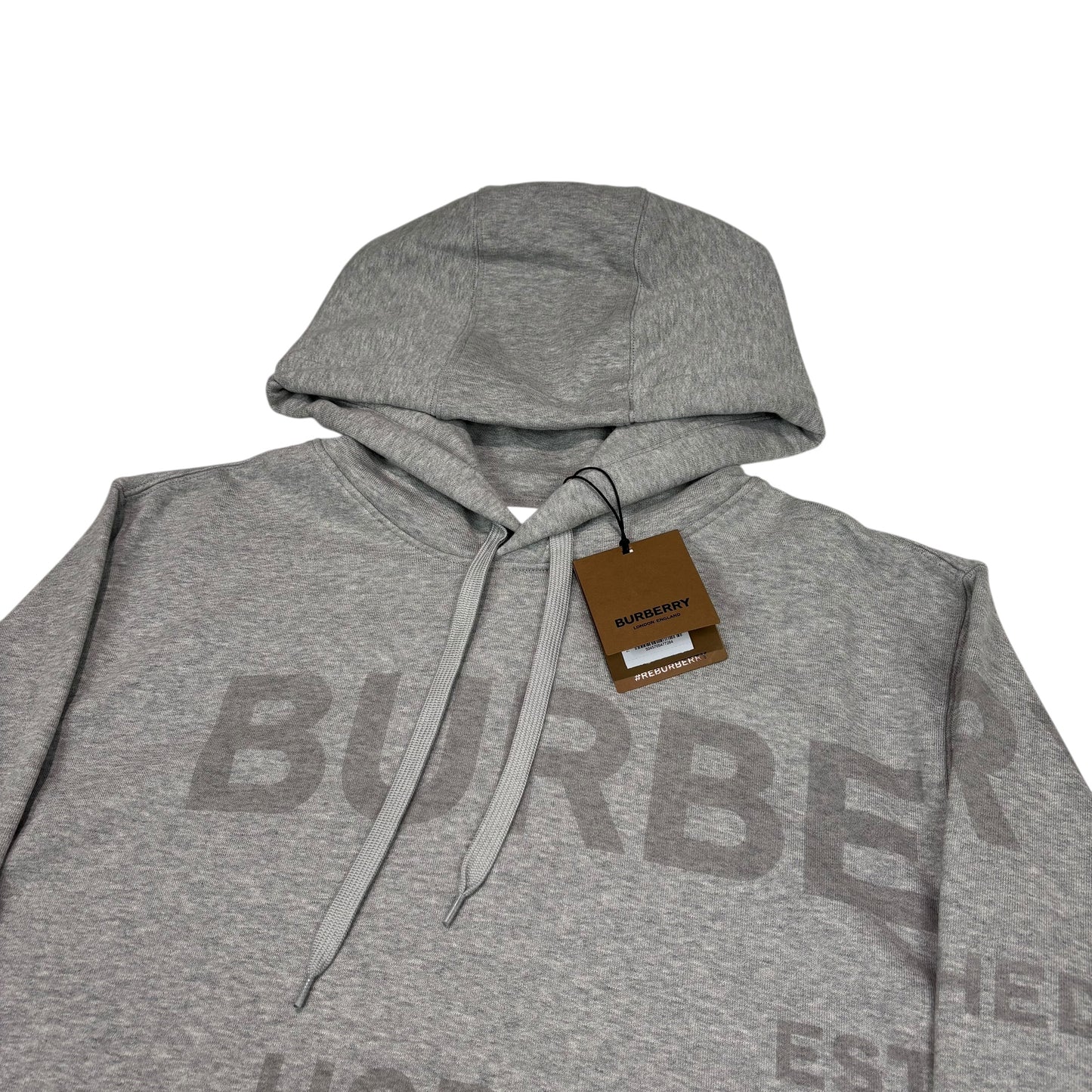 Burberry Grey Spell Out Logo Cotton Pullover Hoodie