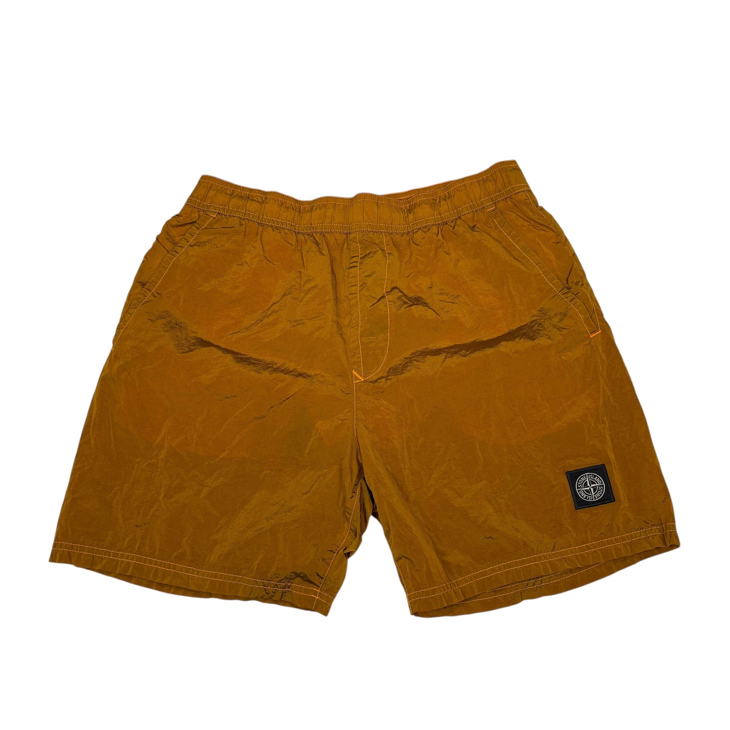 Stone Island Orange Nylon Metal Patch Logo Long Swim Shorts
